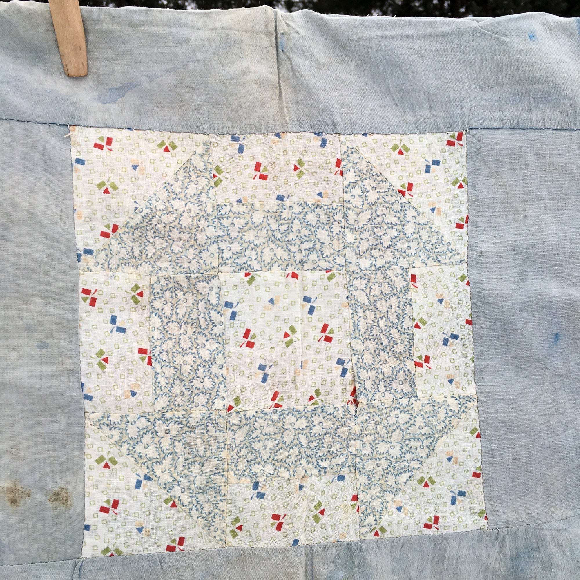 1930s-1940s Churn Dash Quilt Top – Vintage Cotton with Timeworn Character
