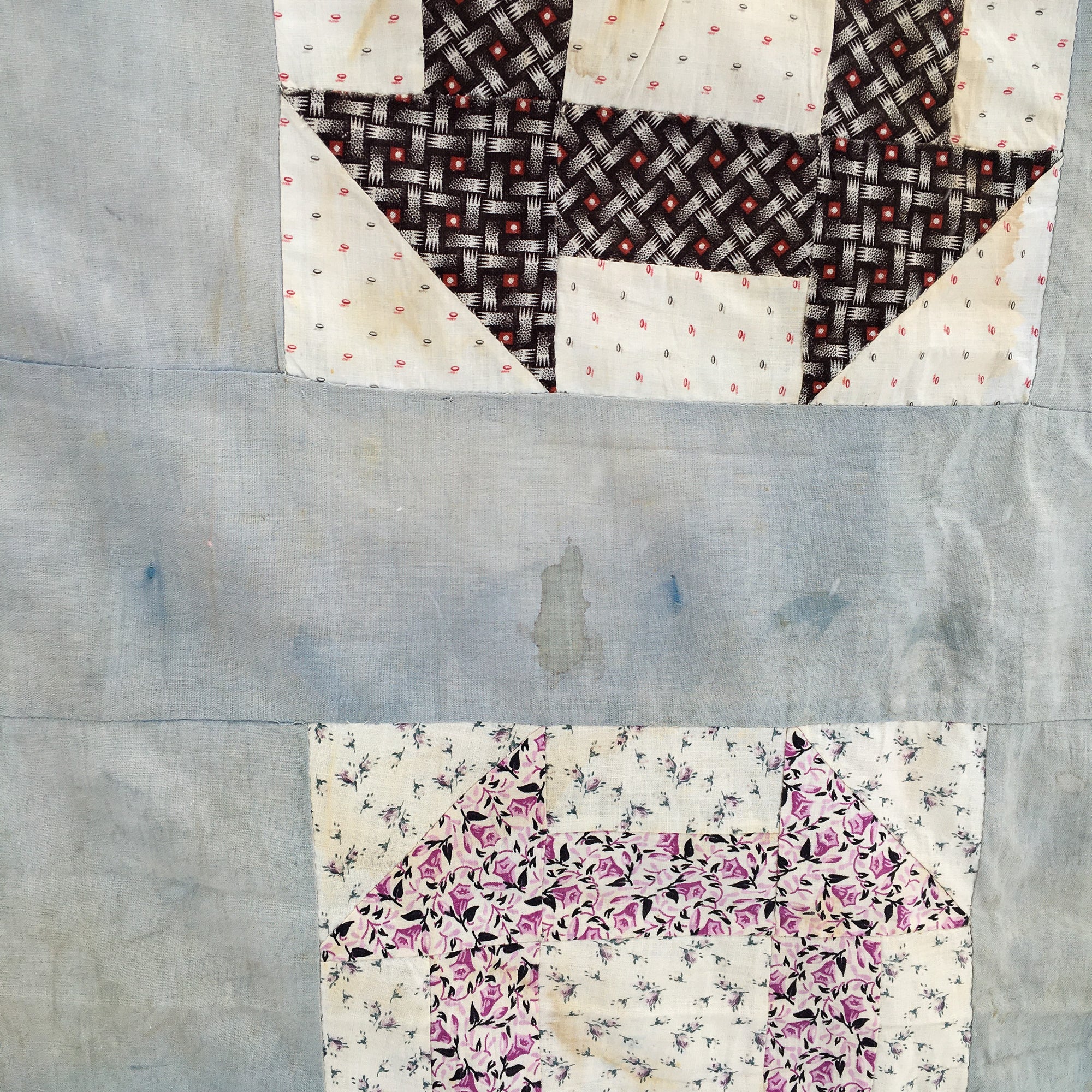 1930s-1940s Churn Dash Quilt Top – Vintage Cotton with Timeworn Character