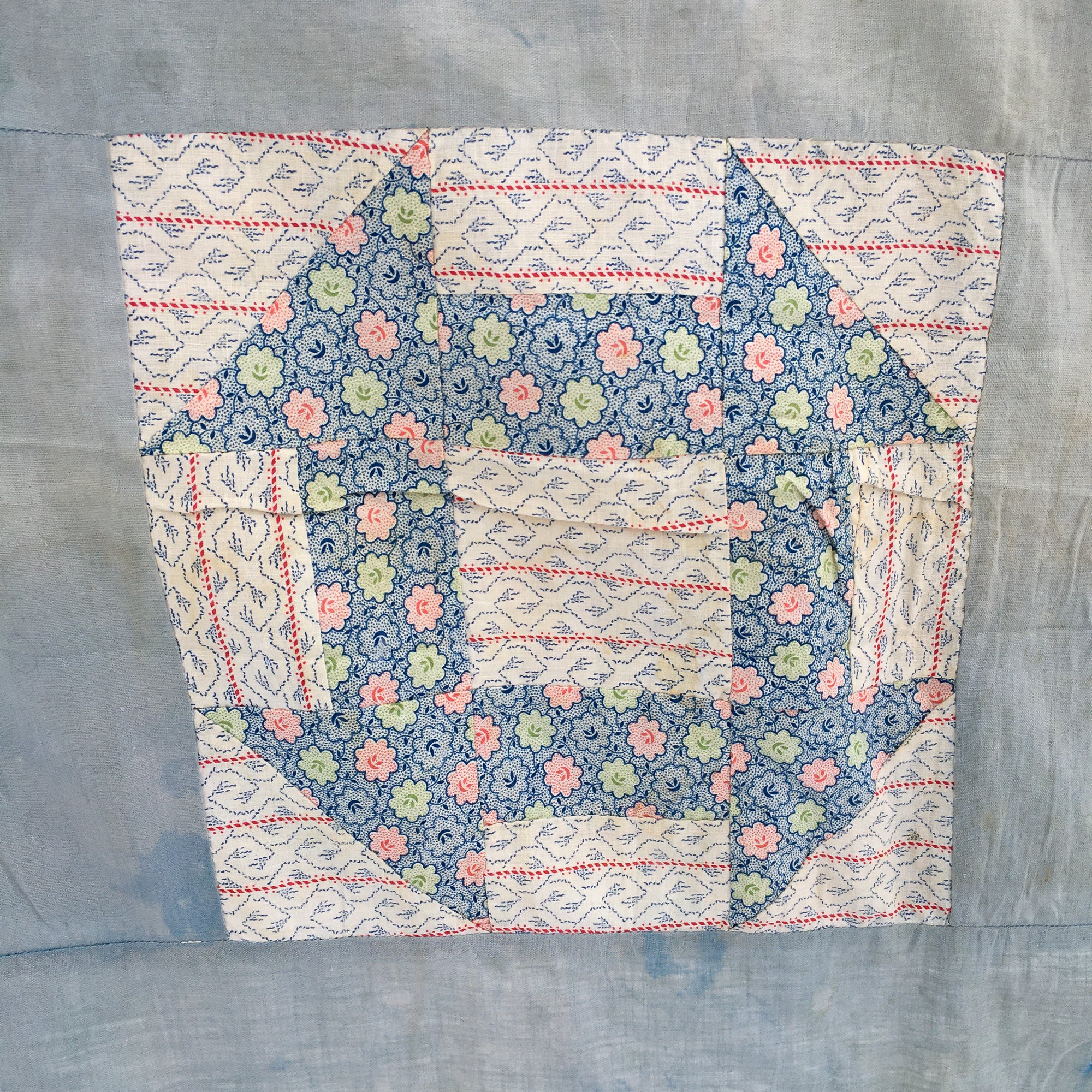 1930s-1940s Churn Dash Quilt Top – Vintage Cotton with Timeworn Character