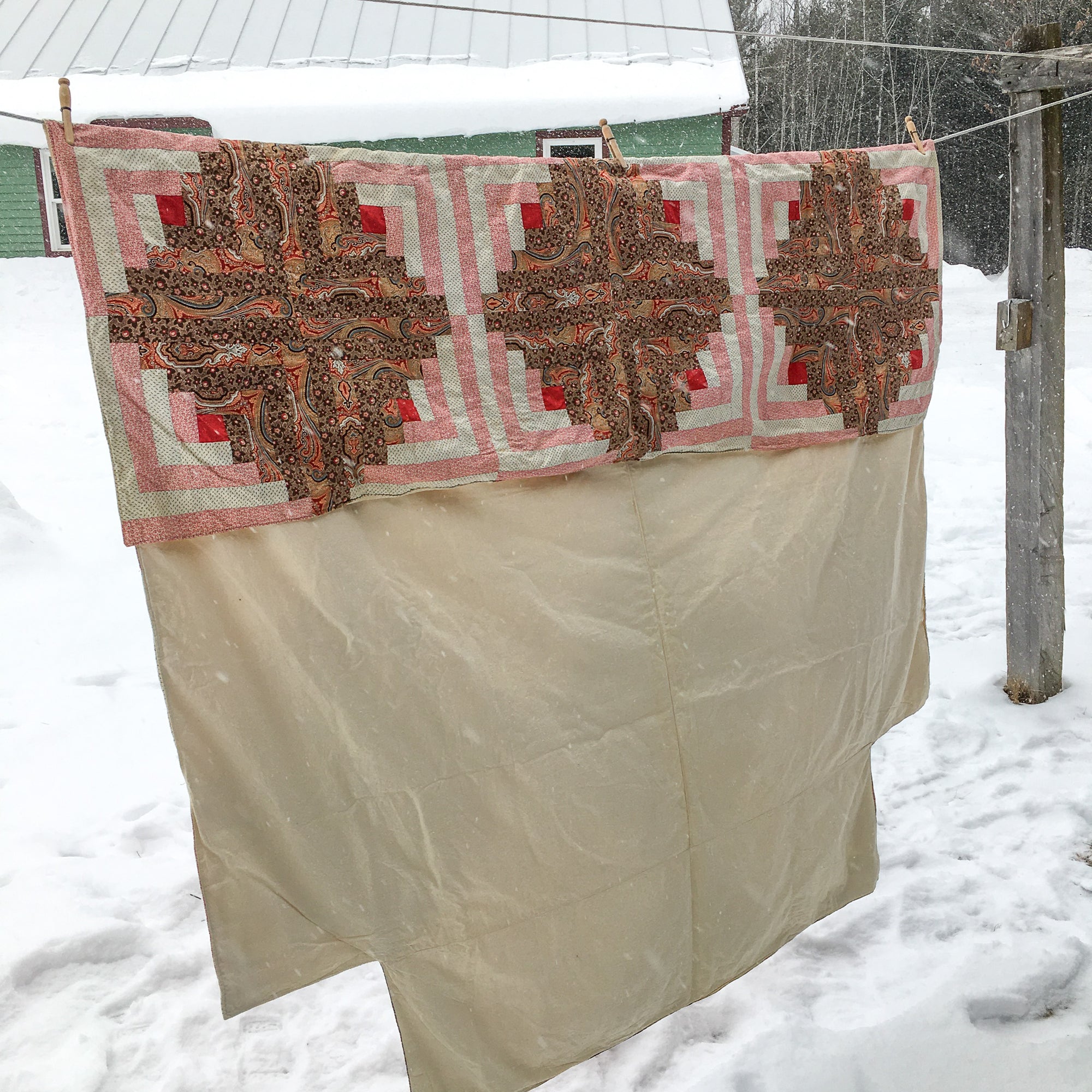 Antique Four-Poster Quilt – Hand-Stitched with Original Backing and Batting