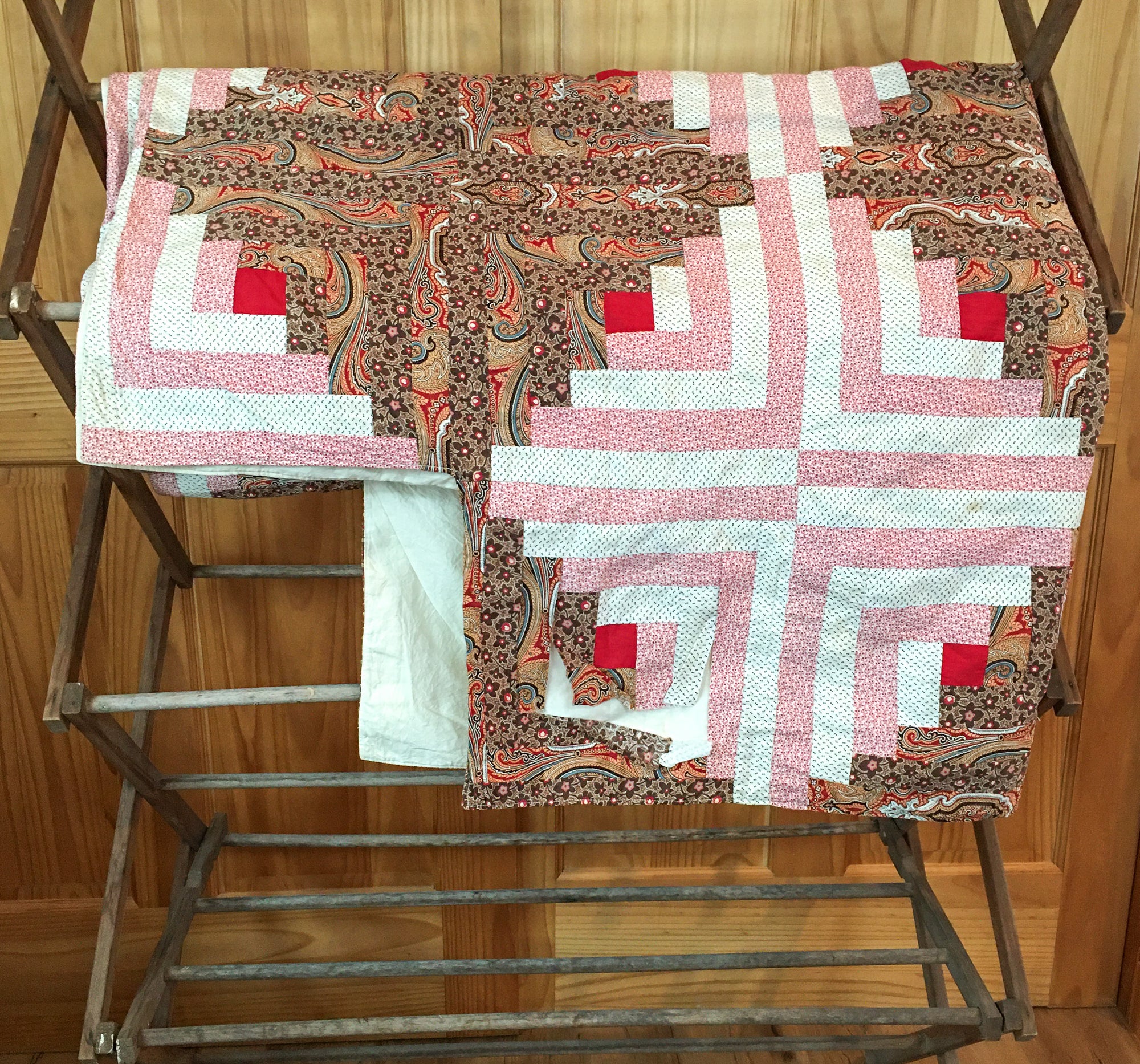 Antique Four-Poster Quilt – Hand-Stitched with Original Backing and Batting