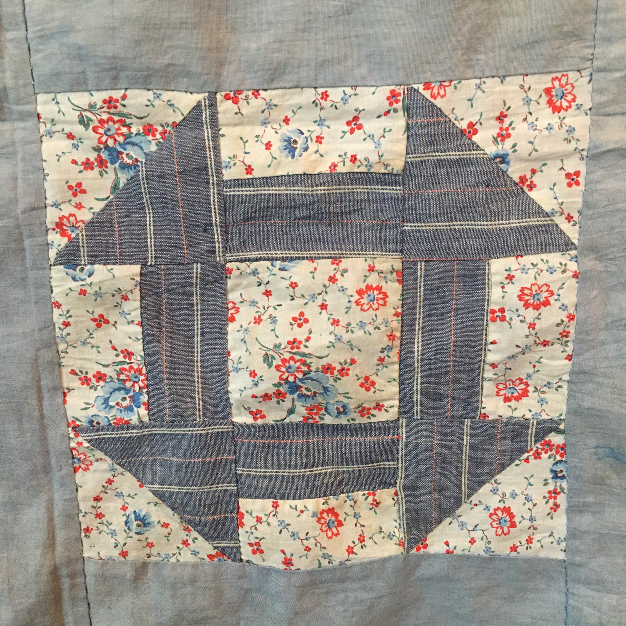 1930s-1940s Churn Dash Quilt Top – Vintage Cotton with Timeworn Character