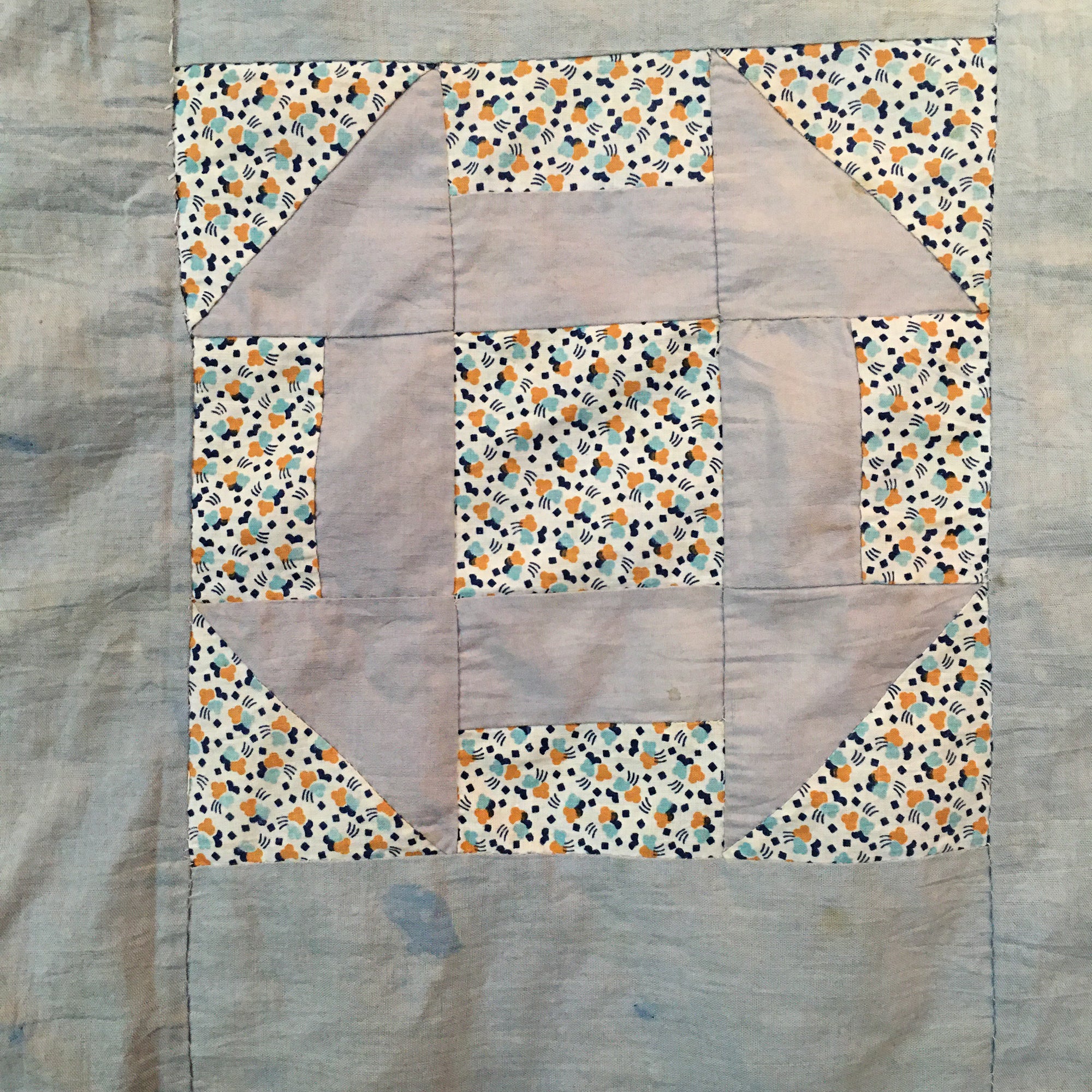 1930s-1940s Churn Dash Quilt Top – Vintage Cotton with Timeworn Character