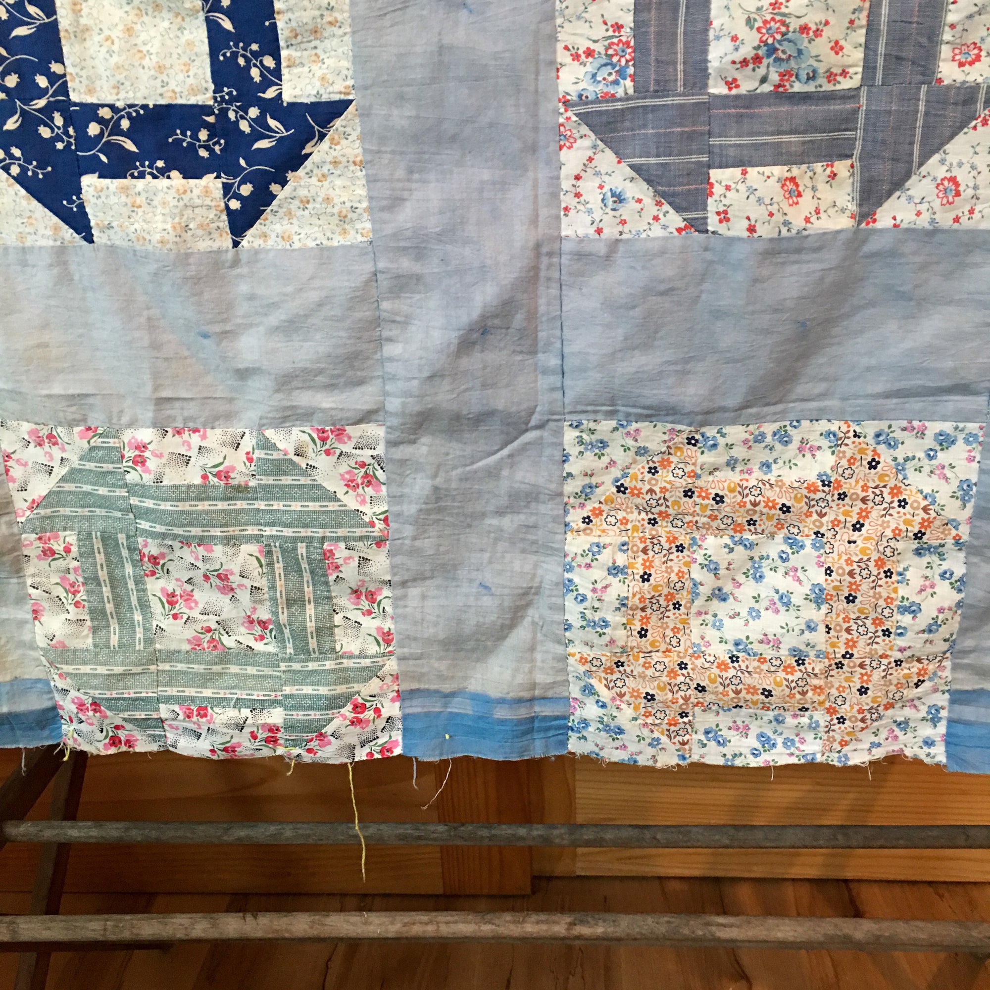 1930s-1940s Churn Dash Quilt Top – Vintage Cotton with Timeworn Character