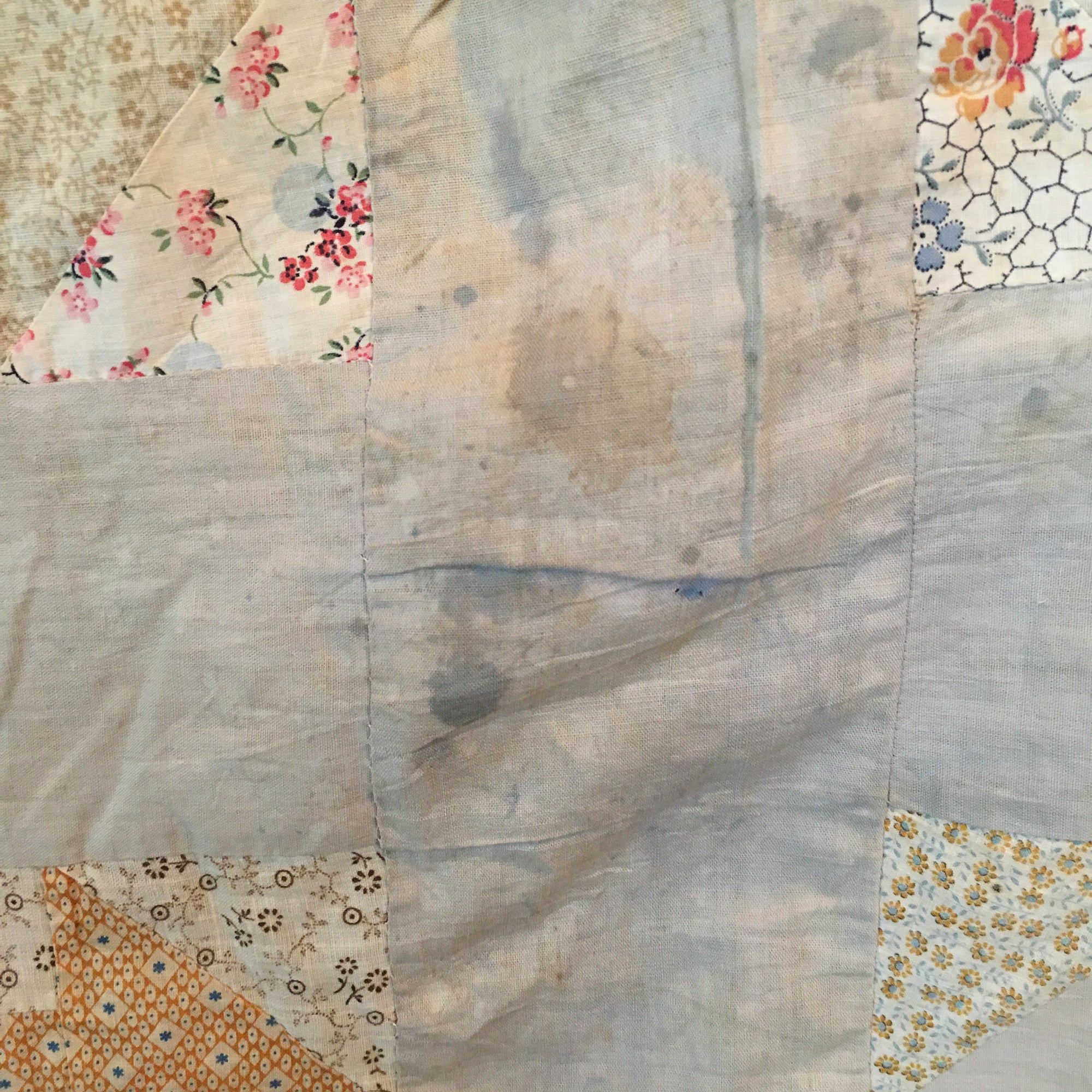 1930s-1940s Churn Dash Quilt Top – Vintage Cotton with Timeworn Character