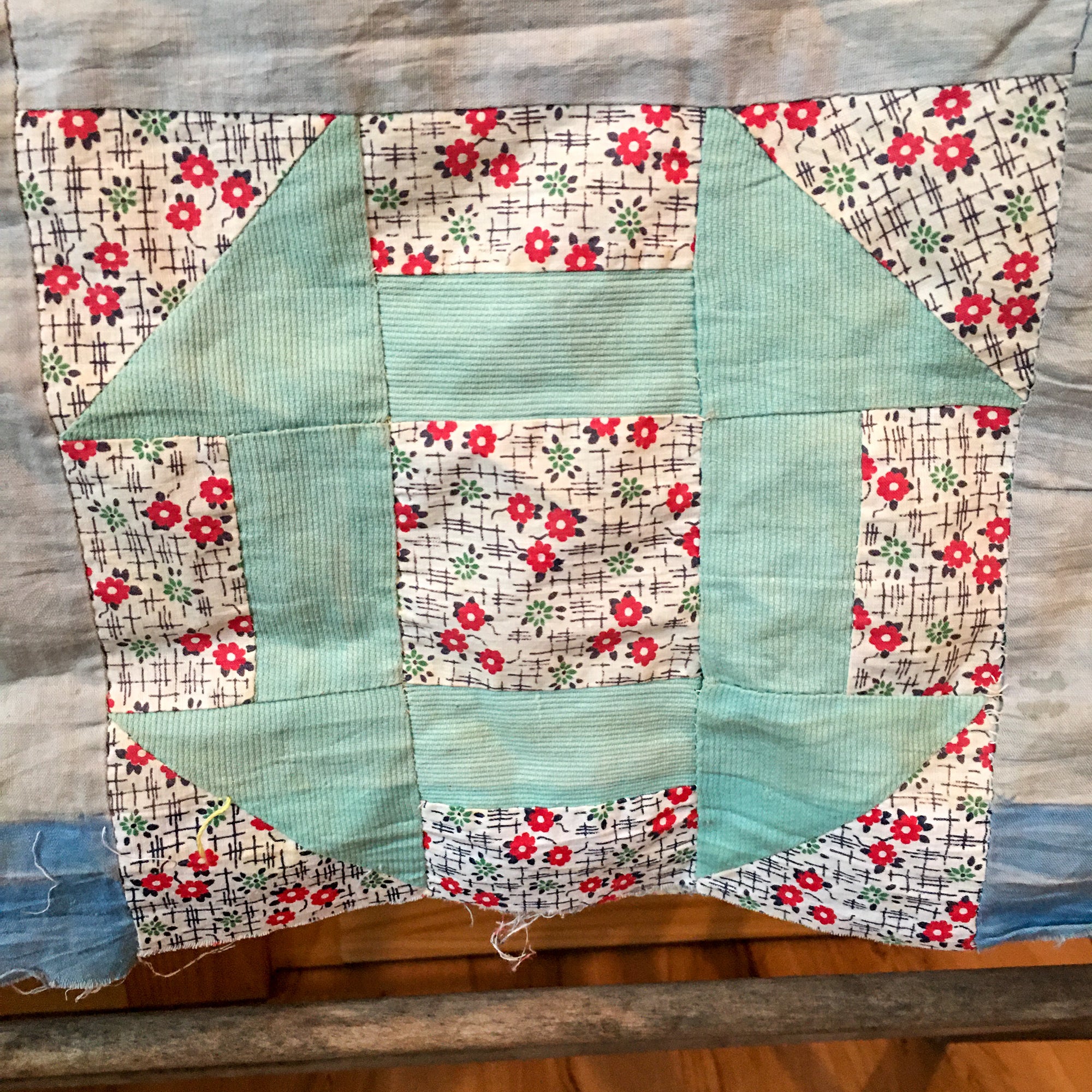 1930s-1940s Churn Dash Quilt Top – Vintage Cotton with Timeworn Character