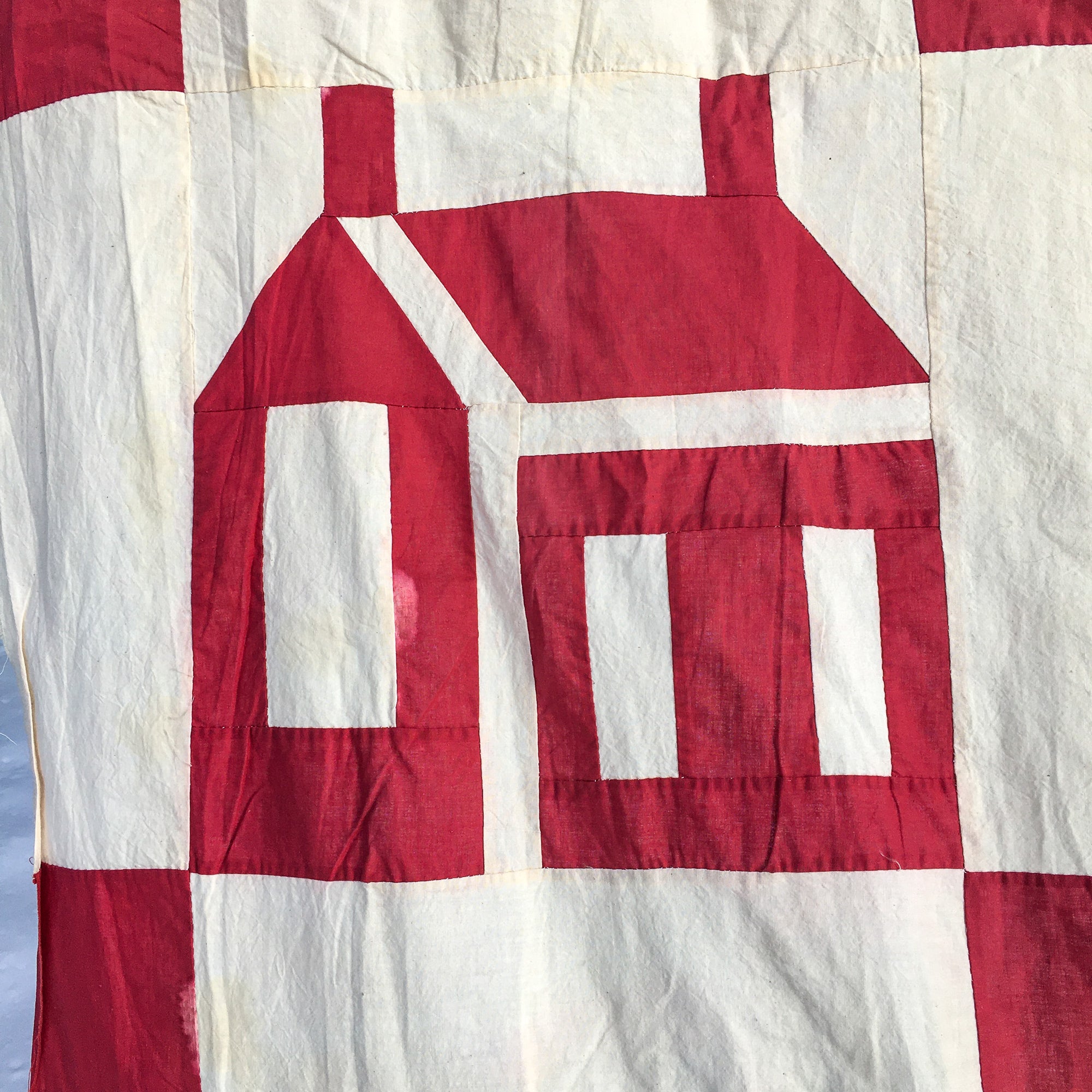 Hand-Stitched Schoolhouse Quilt Top – Cotton, c. 1900-1930