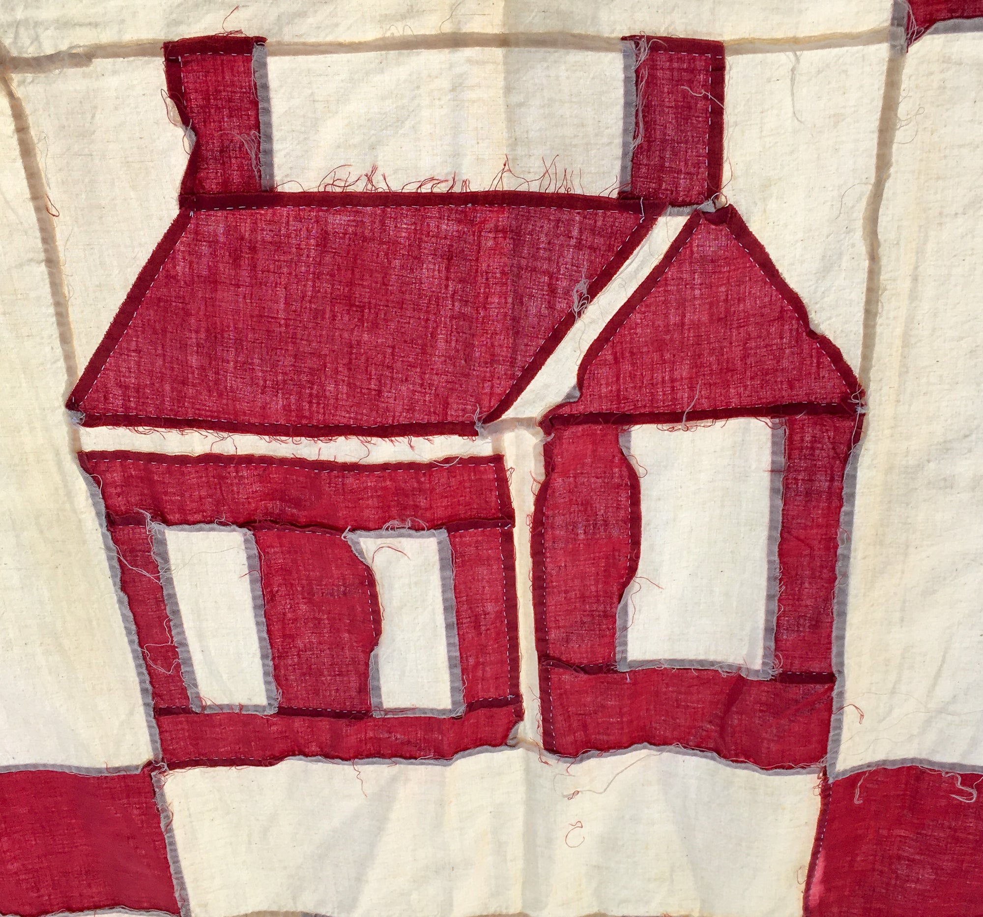 Hand-Stitched Schoolhouse Quilt Top – Cotton, c. 1900-1930
