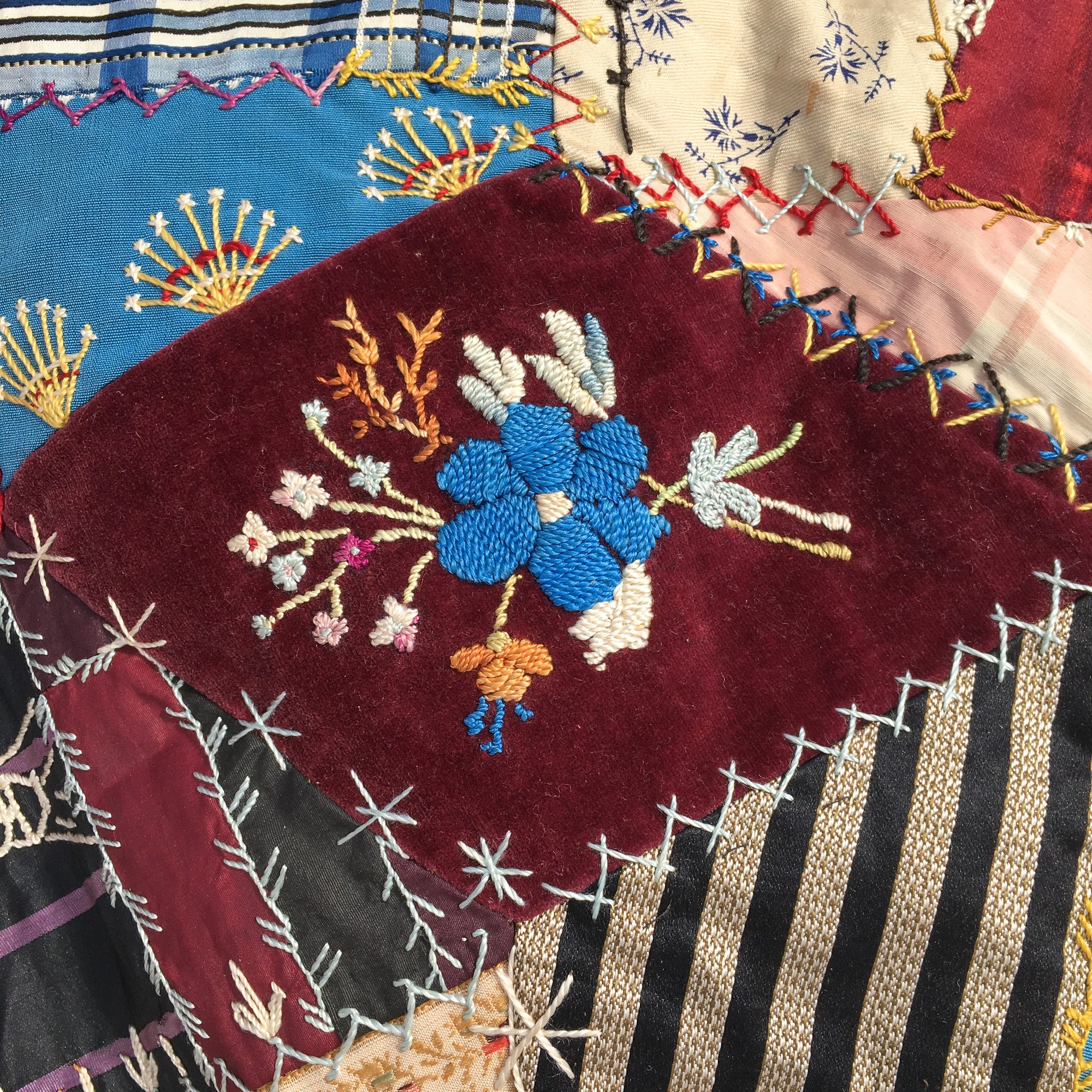 Antique Crazy Quilt – Hand-Stitched, Late 19th Century