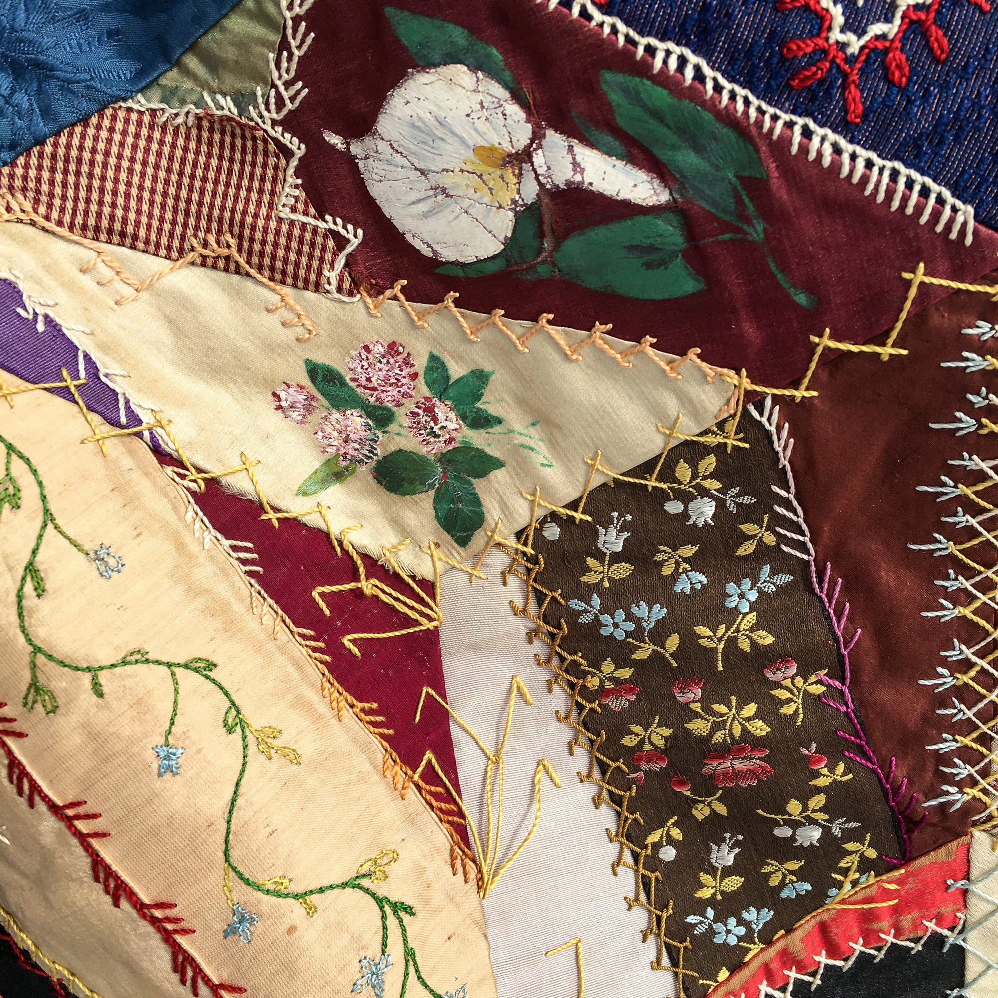 Antique Crazy Quilt – Hand-Stitched, Late 19th Century