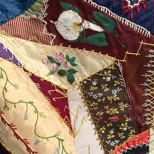 Antique Crazy Quilt – Hand-Stitched, Late 19th Century