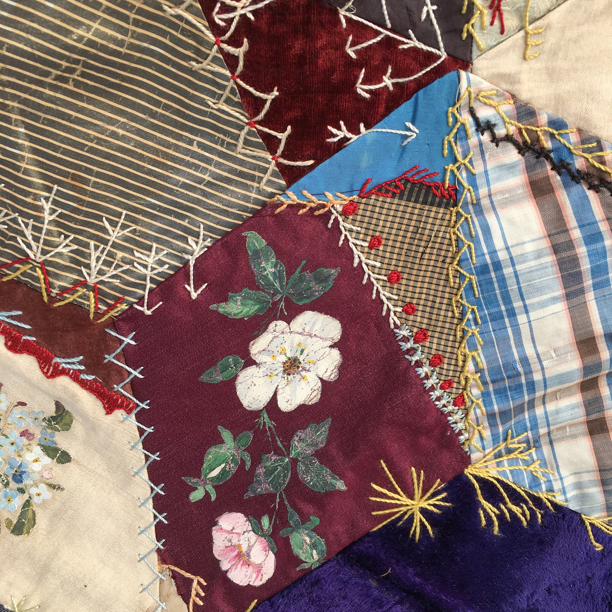 Antique Crazy Quilt – Hand-Stitched, Late 19th Century