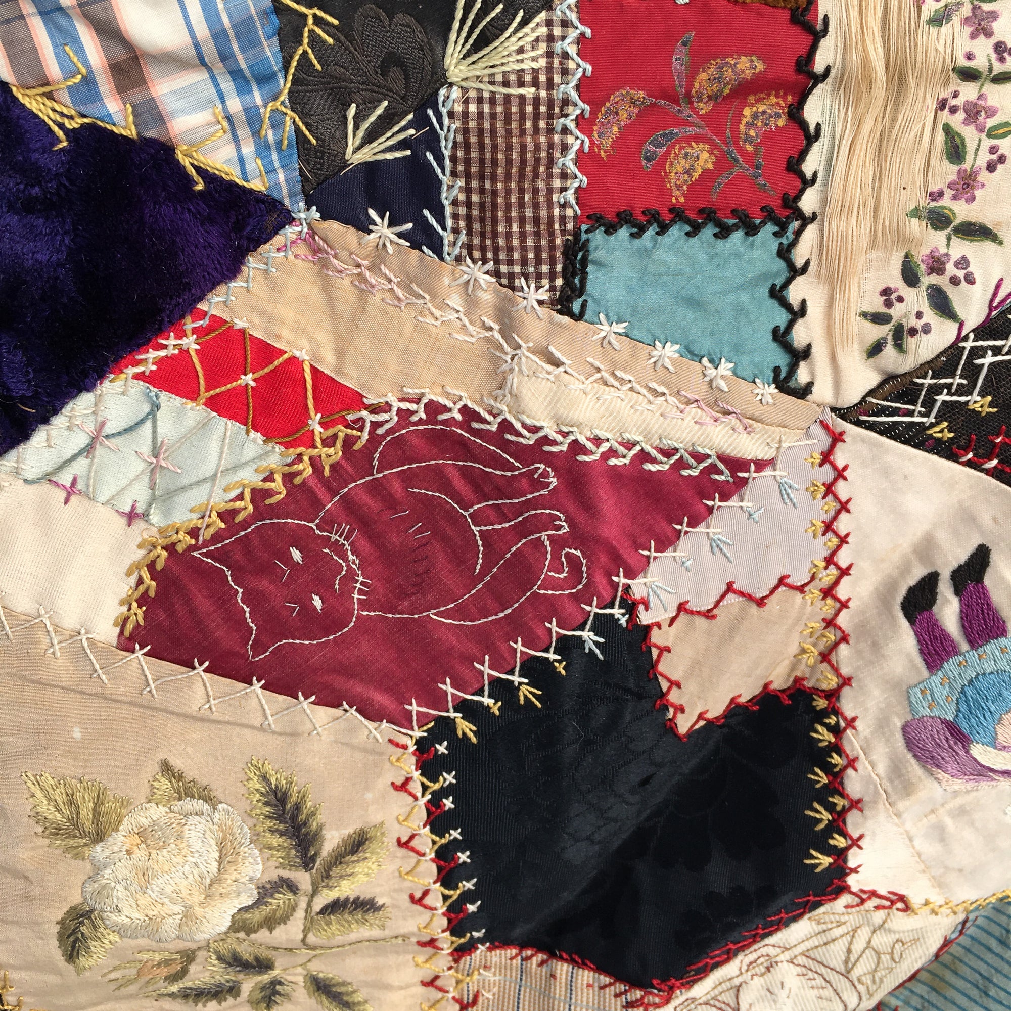 Antique Crazy Quilt – Hand-Stitched, Late 19th Century