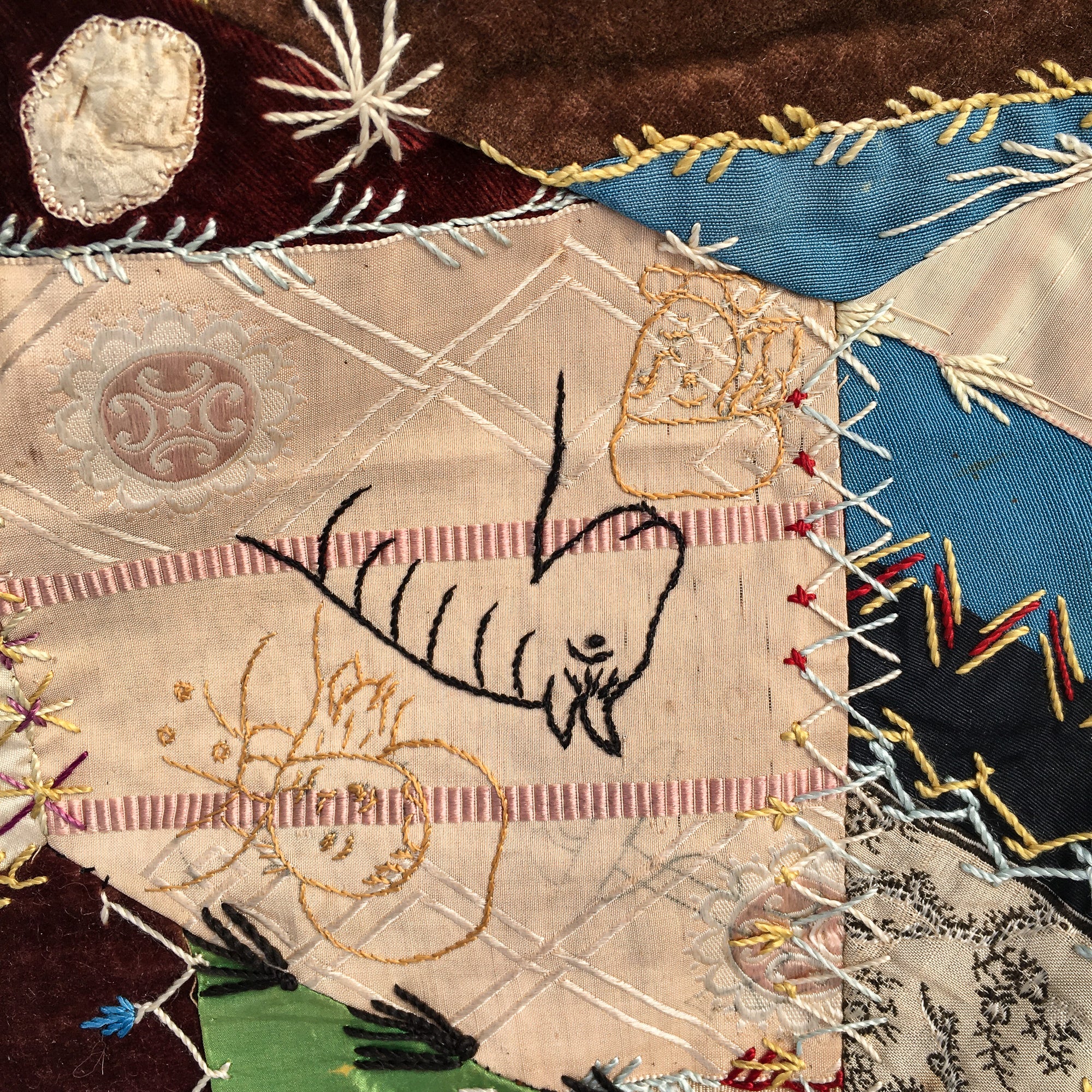 Antique Crazy Quilt – Hand-Stitched, Late 19th Century