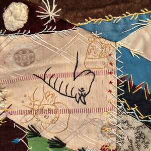 Antique Crazy Quilt – Hand-Stitched, Late 19th Century