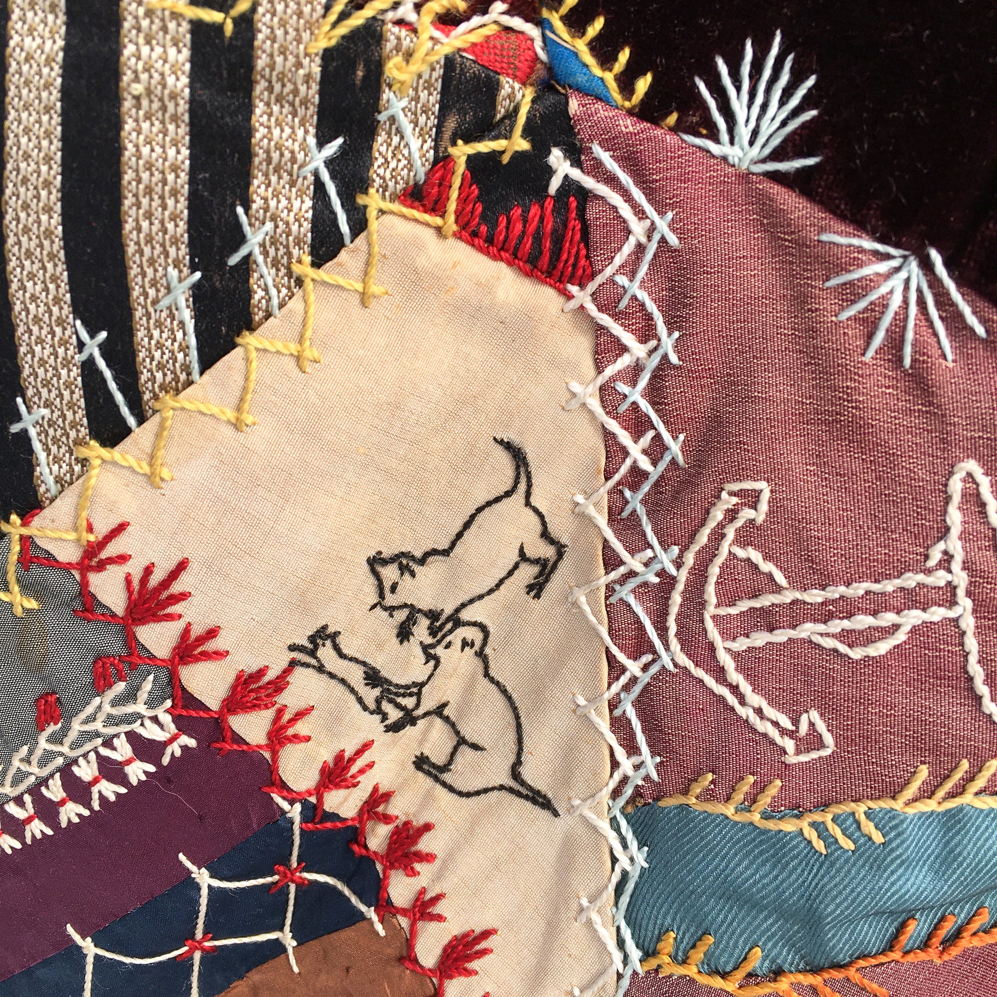 Antique Crazy Quilt – Hand-Stitched, Late 19th Century