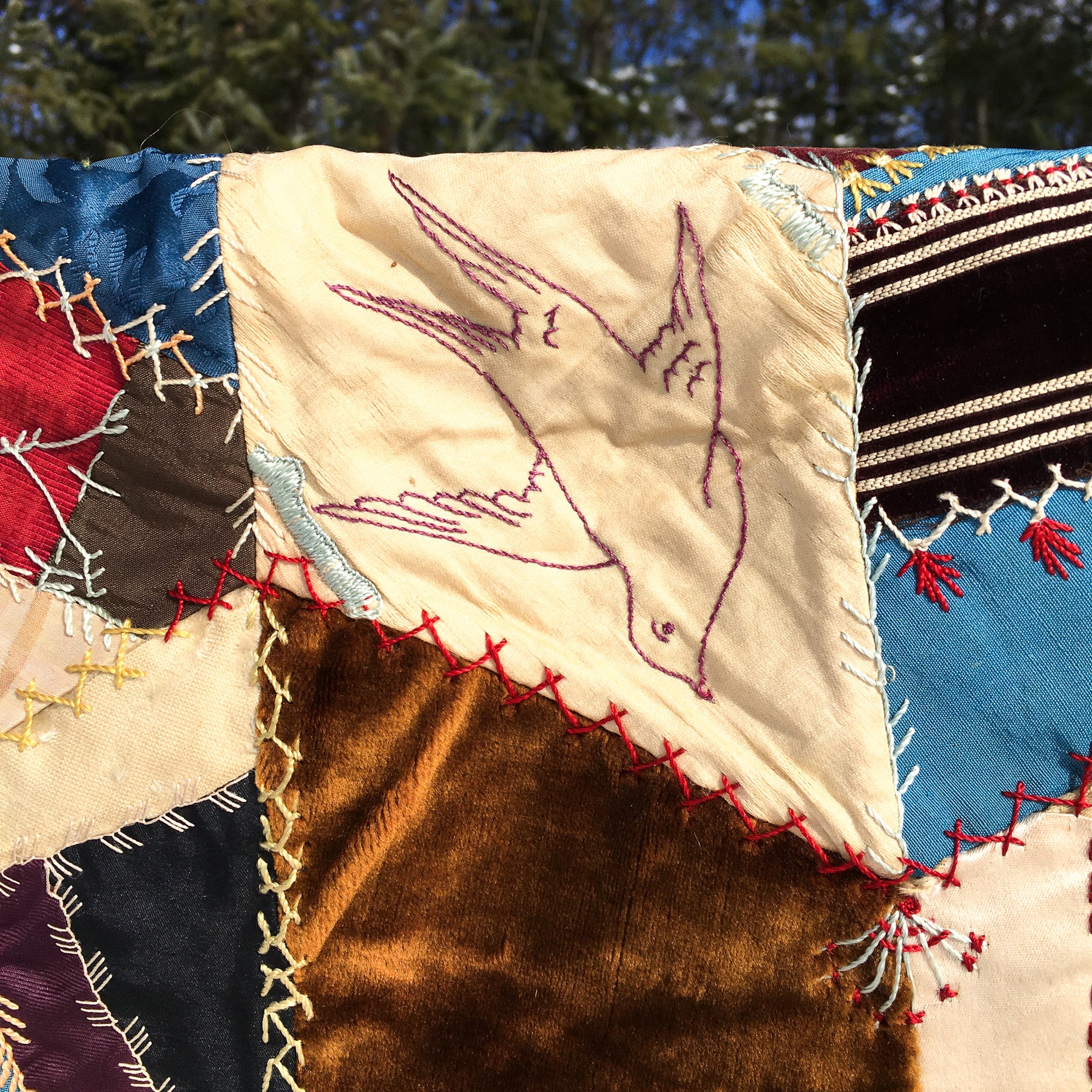 Antique Crazy Quilt – Hand-Stitched, Late 19th Century