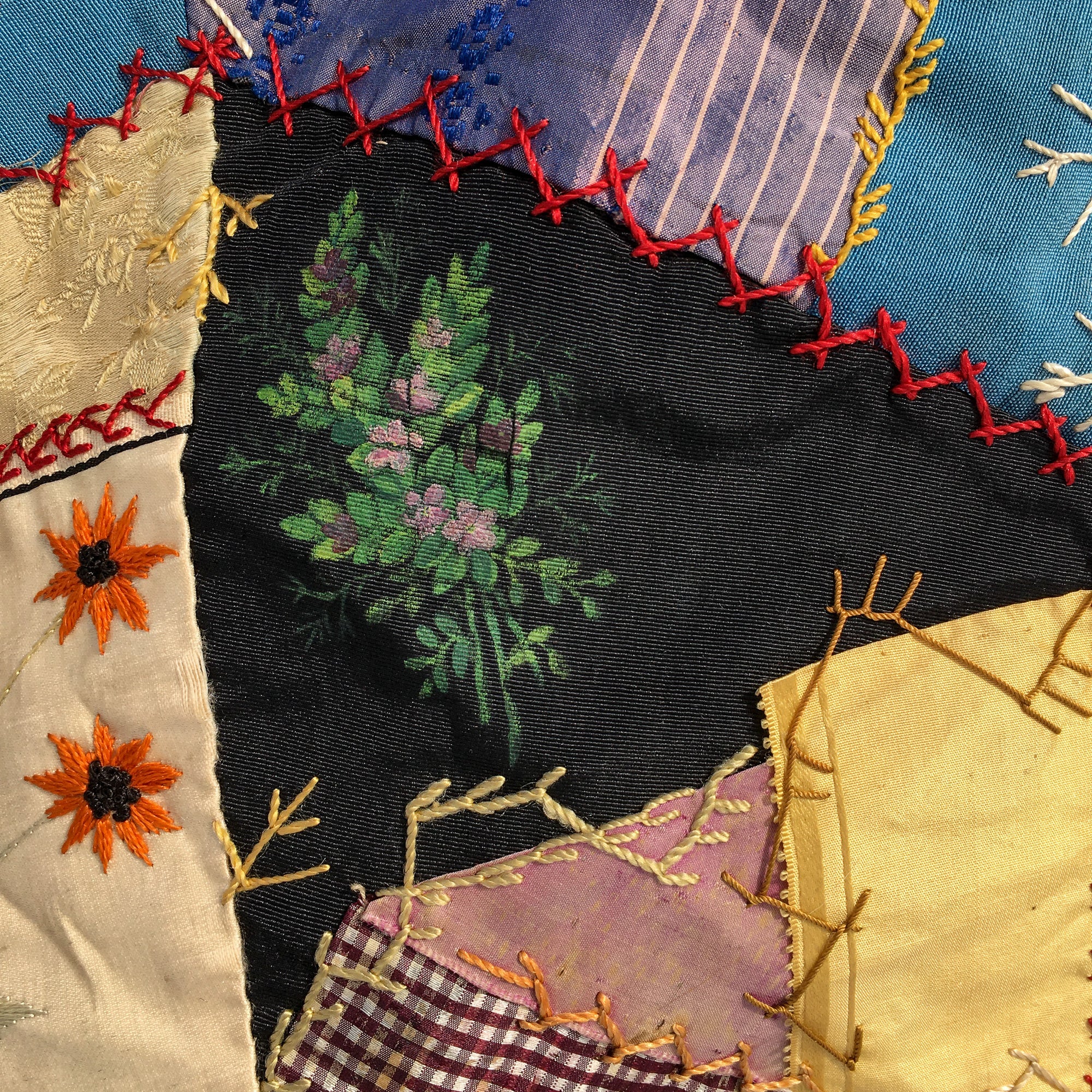 Antique Crazy Quilt – Hand-Stitched, Late 19th Century