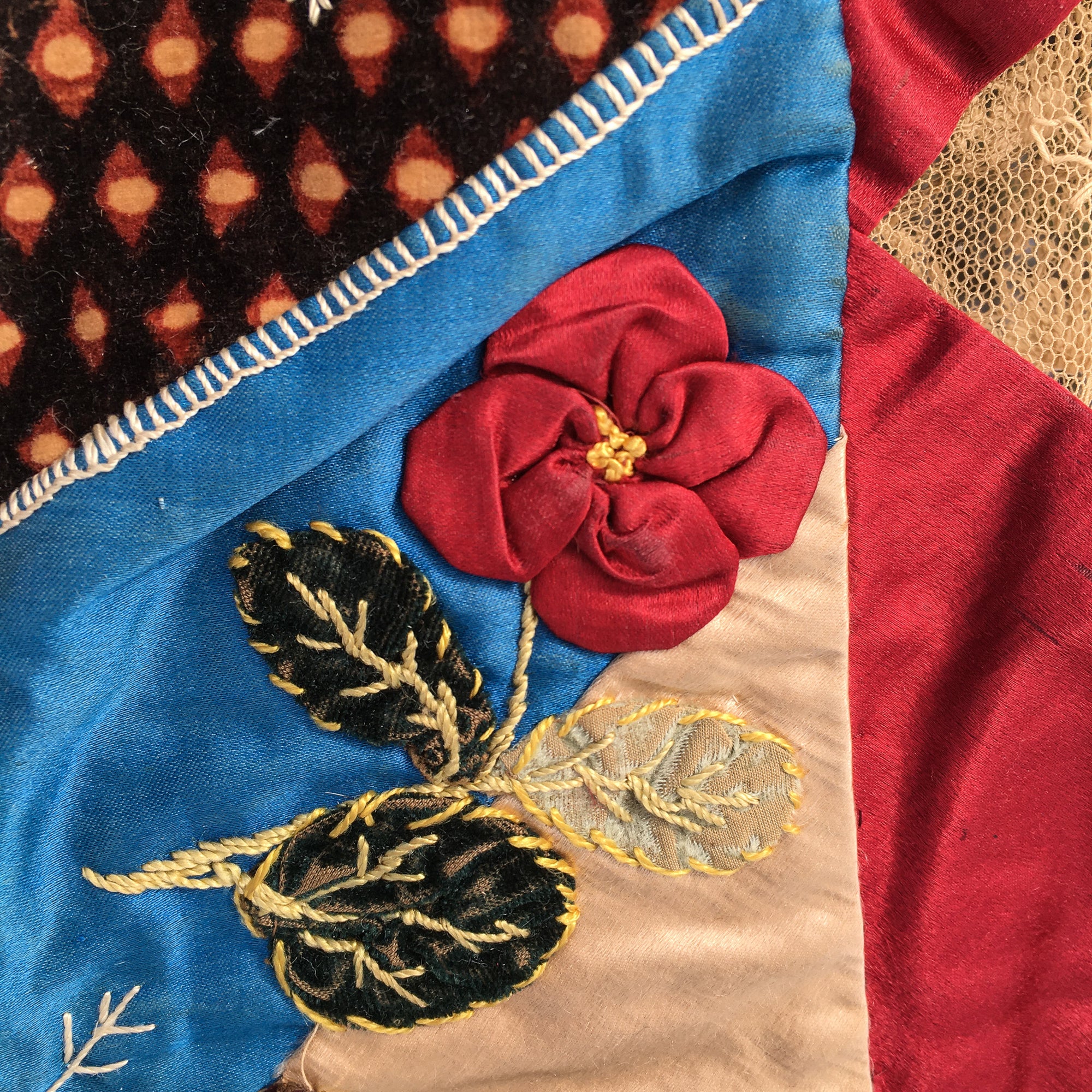 Antique Crazy Quilt – Hand-Stitched, Late 19th Century