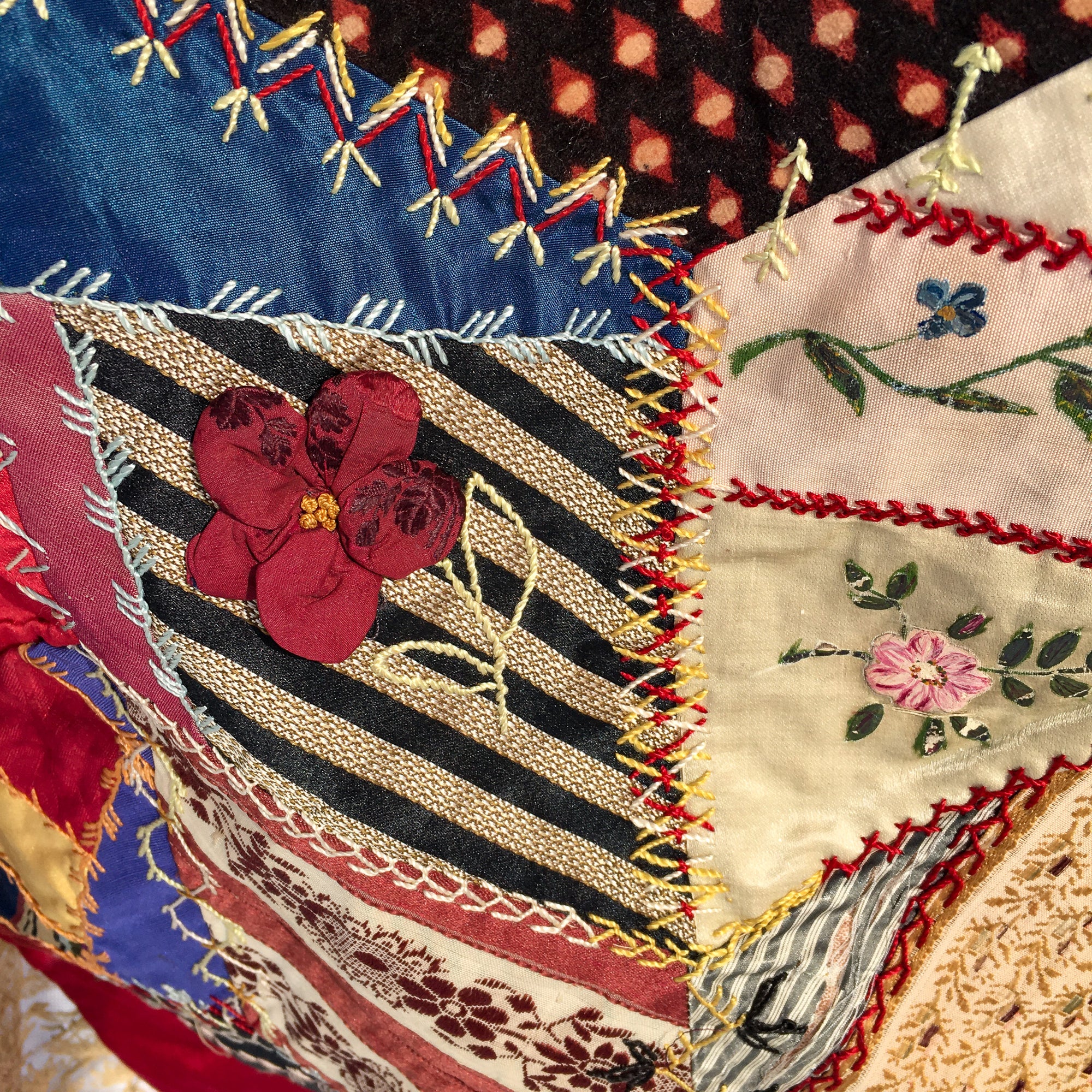 Antique Crazy Quilt – Hand-Stitched, Late 19th Century
