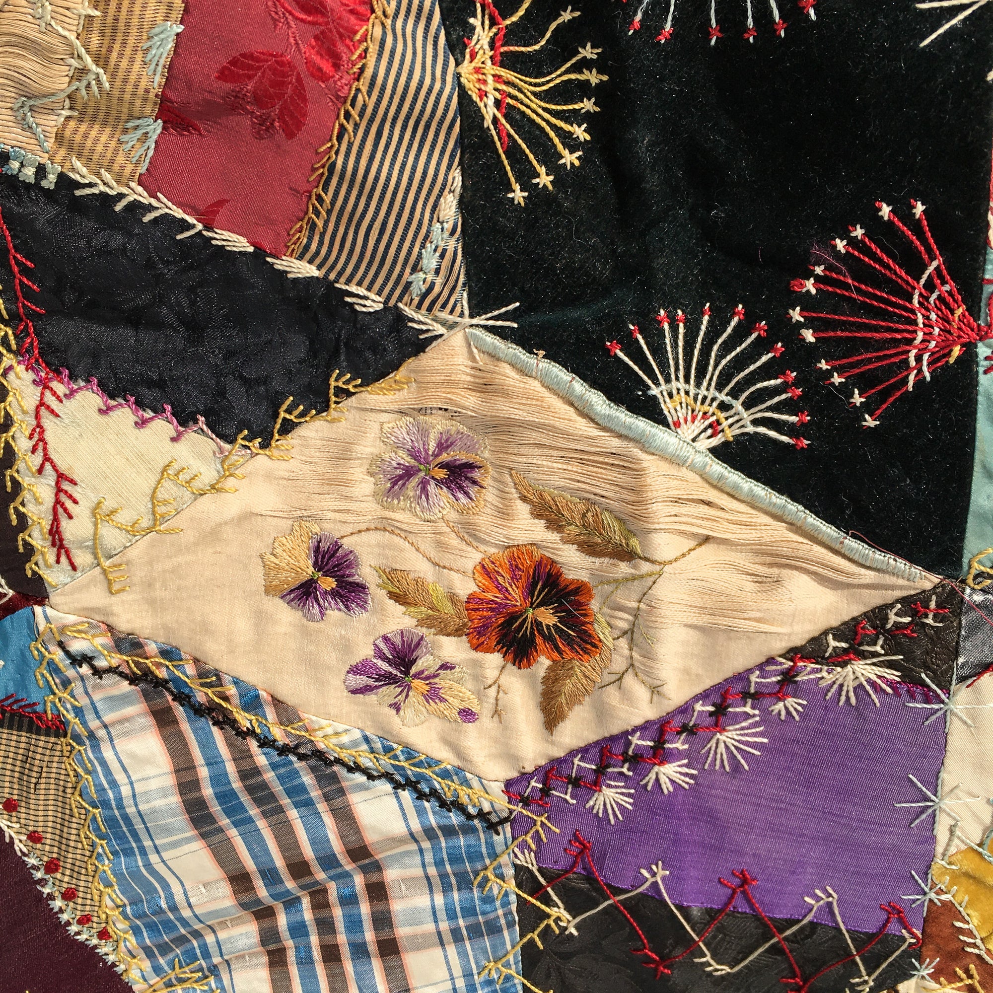 Antique Crazy Quilt – Hand-Stitched, Late 19th Century