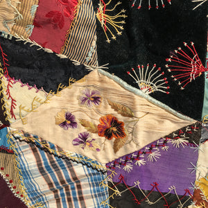 Antique Crazy Quilt – Hand-Stitched, Late 19th Century