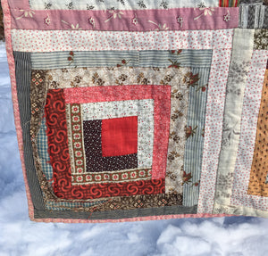 Antique Log Cabin Quilt – Hand-Stitched, Early 20th Century