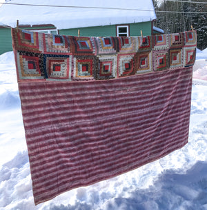 Antique Log Cabin Quilt – Hand-Stitched, Early 20th Century