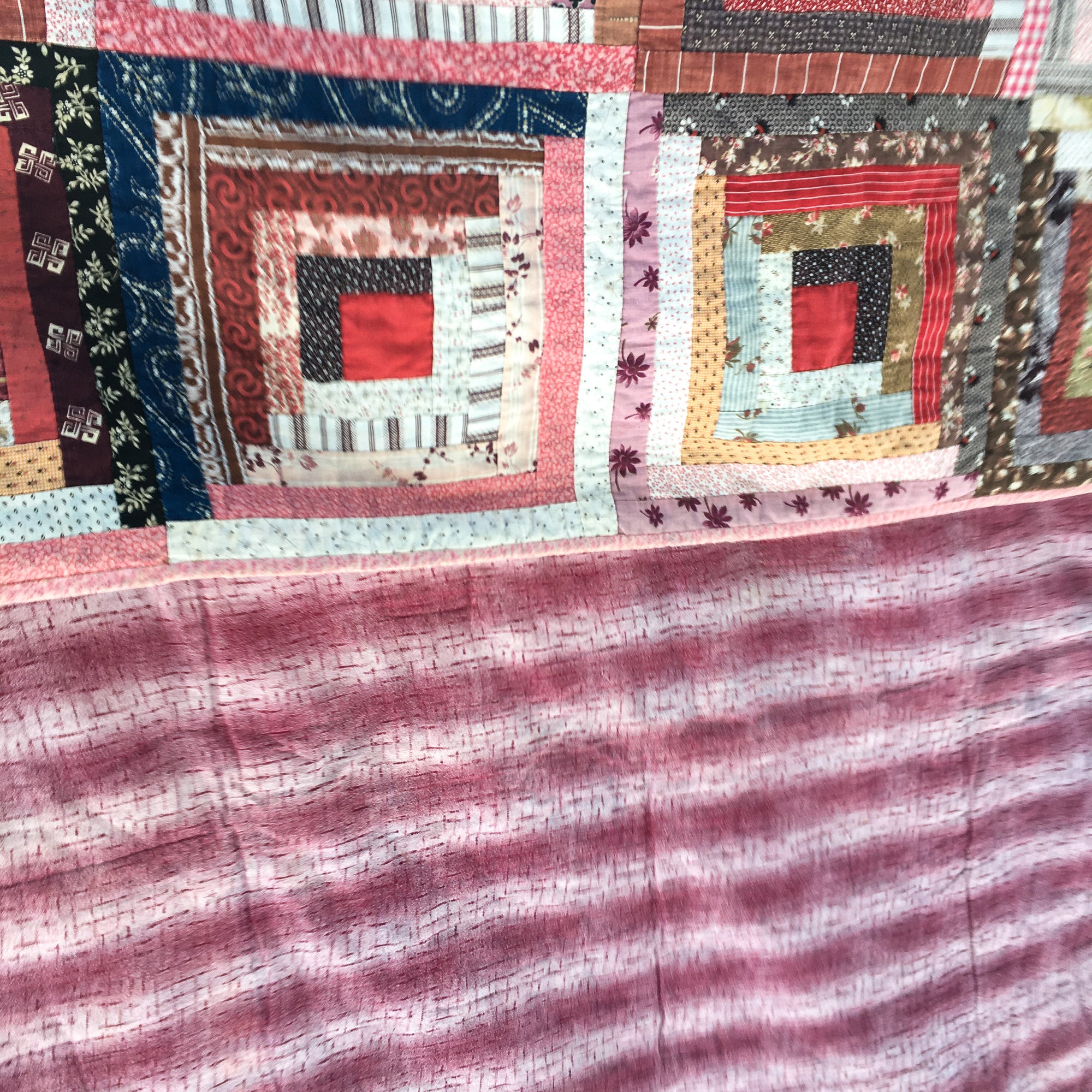 Antique Log Cabin Quilt – Hand-Stitched, Early 20th Century