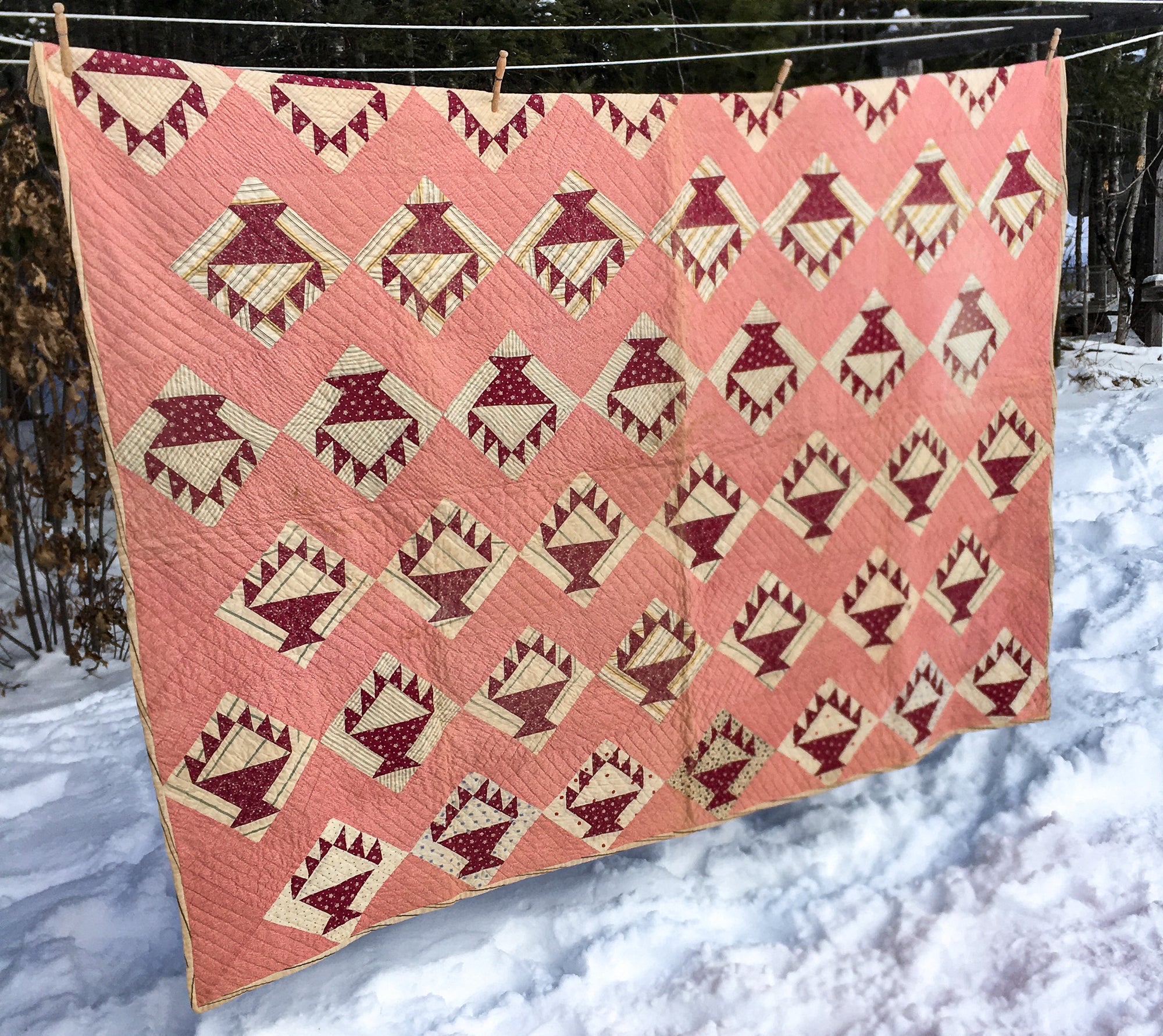 Antique Basket Quilt – Hand-Stitched, Late 19th to Early 20th Century