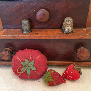 19th Century 3-Tiered Wooden Sewing Box with Bone Eyelets & Contents as Found