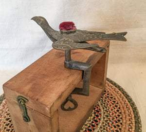 Victorian Sewing Bird Clamp with Original Pin Cushion