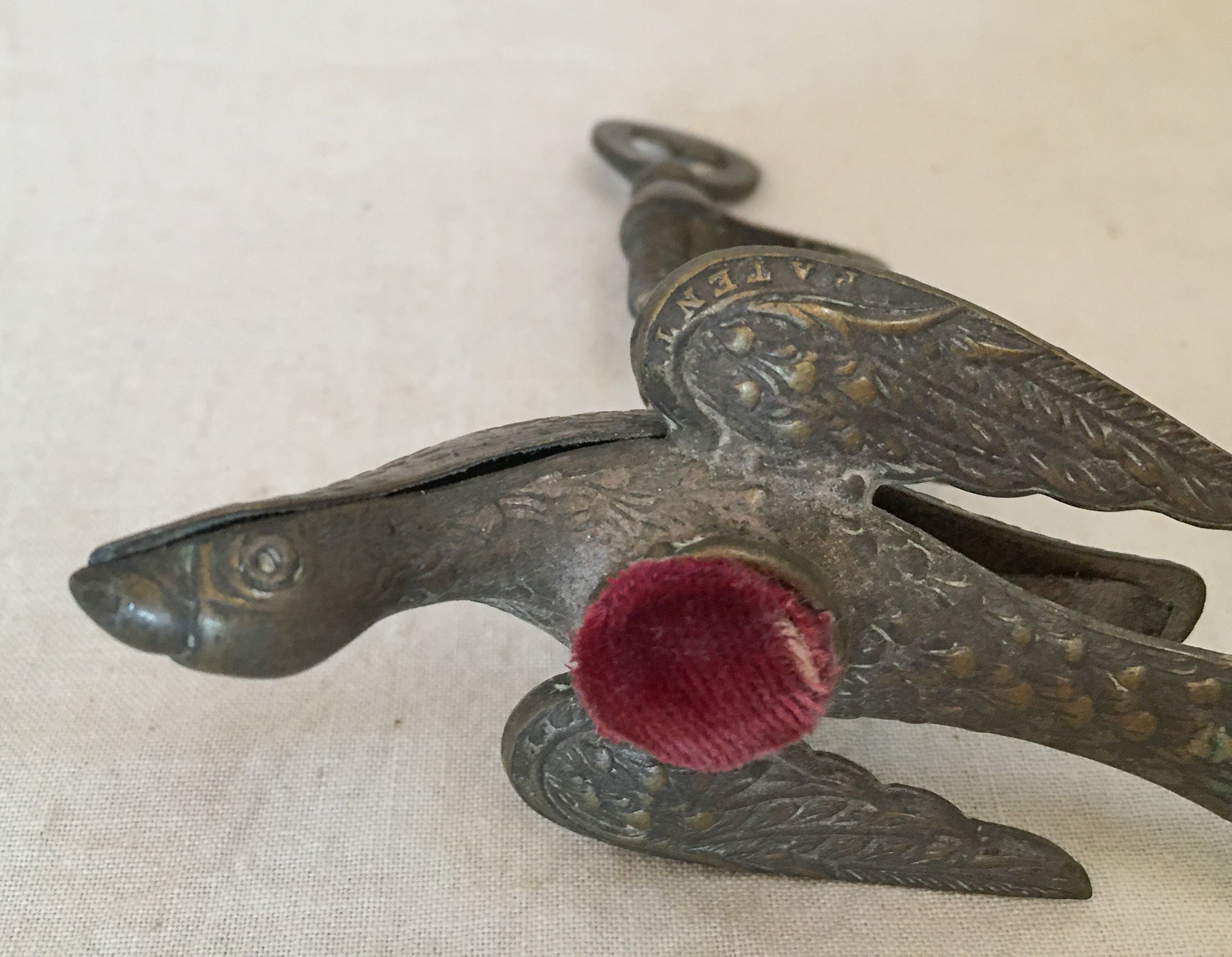 Victorian Sewing Bird Clamp with Original Pin Cushion