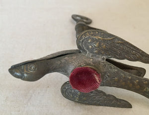 Victorian Sewing Bird Clamp with Original Pin Cushion