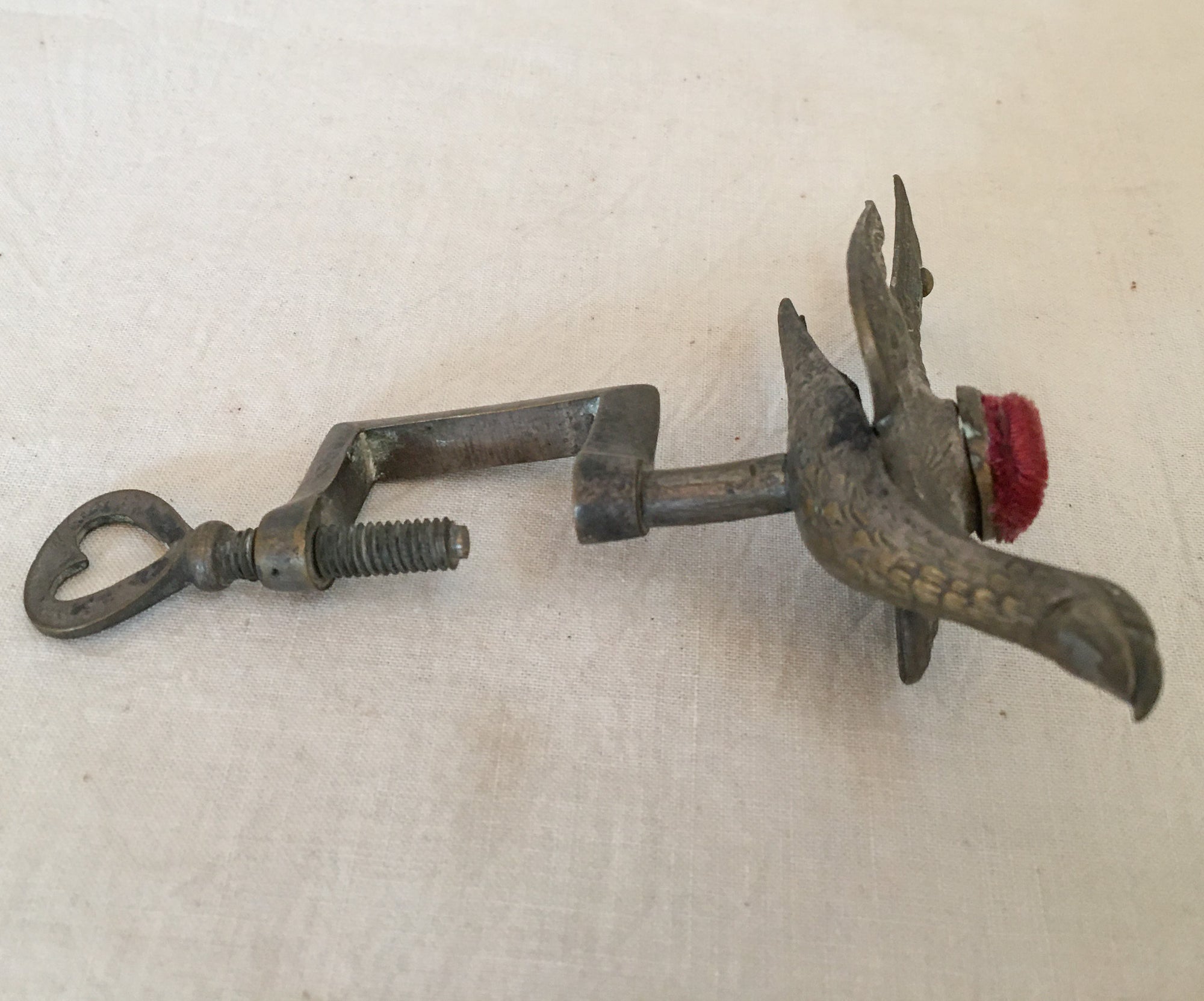 Victorian Sewing Bird Clamp with Original Pin Cushion