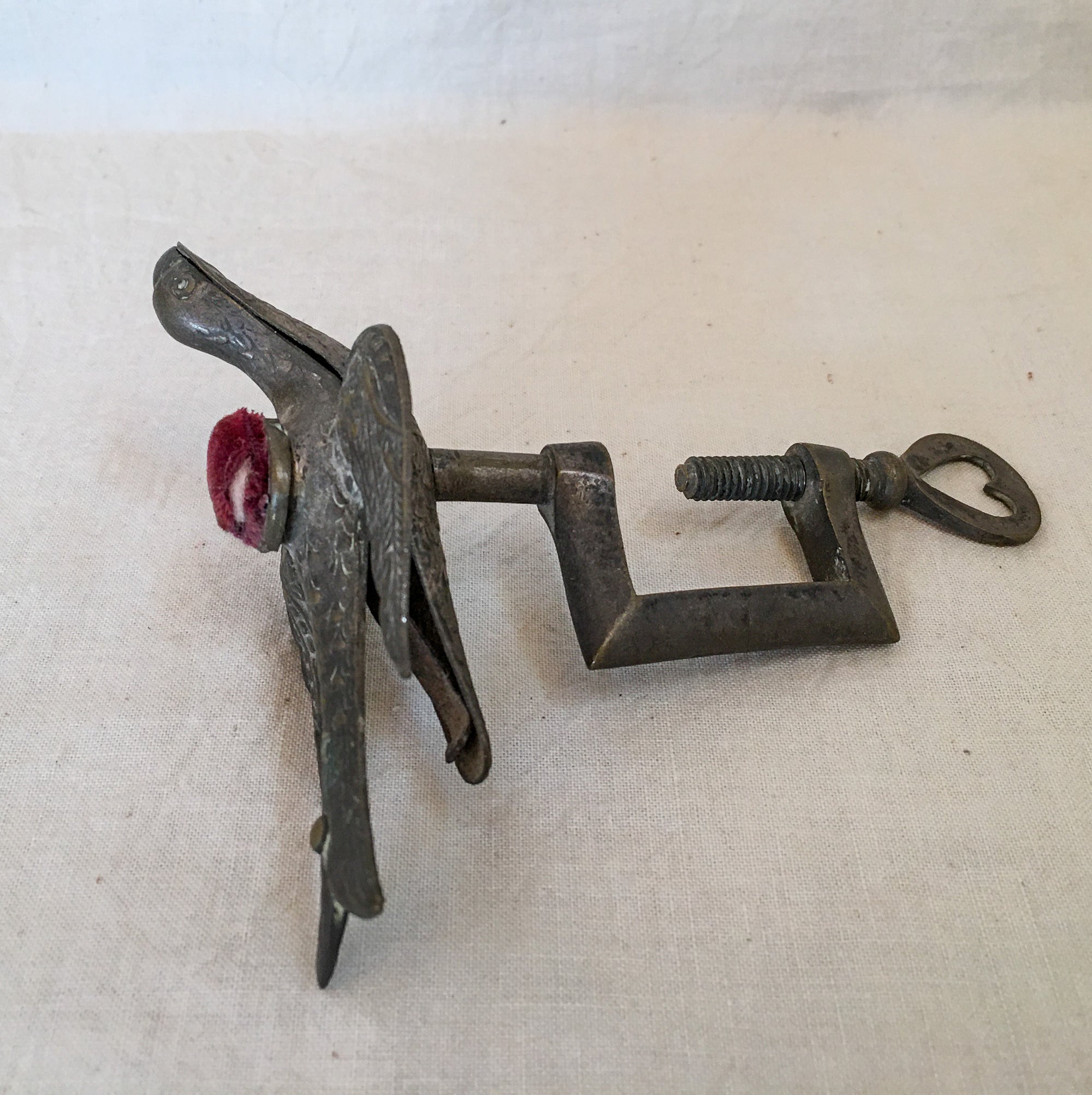 Victorian Sewing Bird Clamp with Original Pin Cushion
