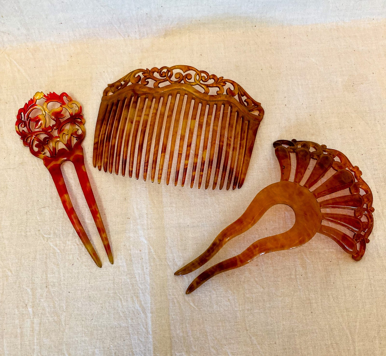 1890’s – 1910’s Celluloid Hair Combs, Set of 3