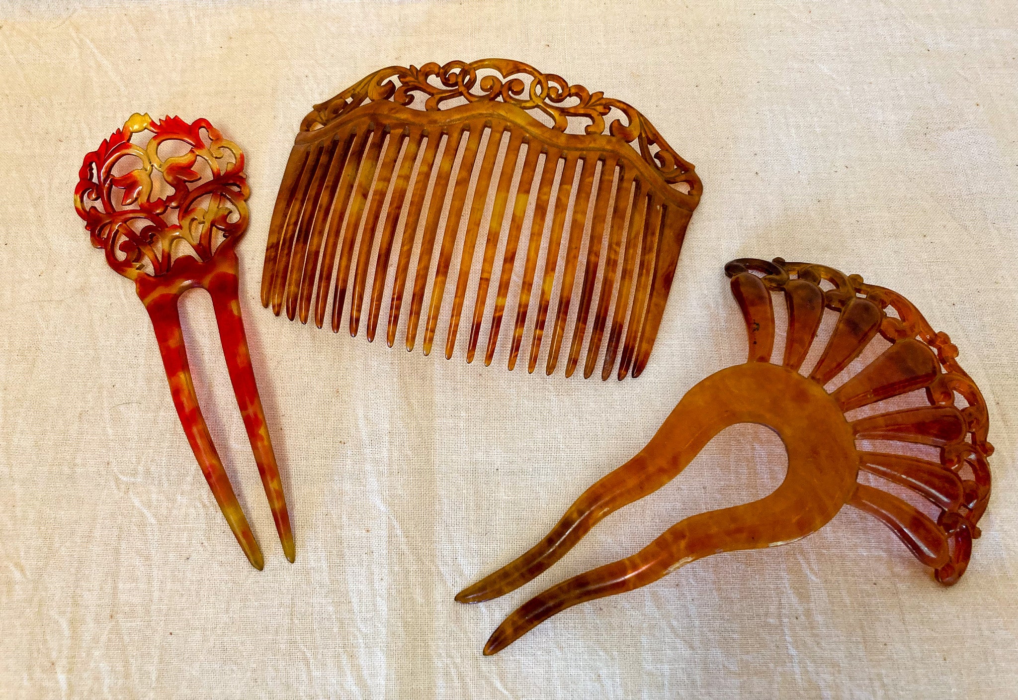 1890’s – 1910’s Celluloid Hair Combs, Set of 3 - Day Trip Treasures