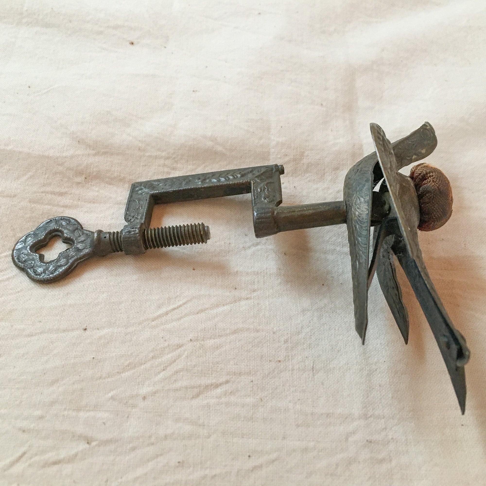 Victorian Sewing Bird Clamp with Original Pin Cushion