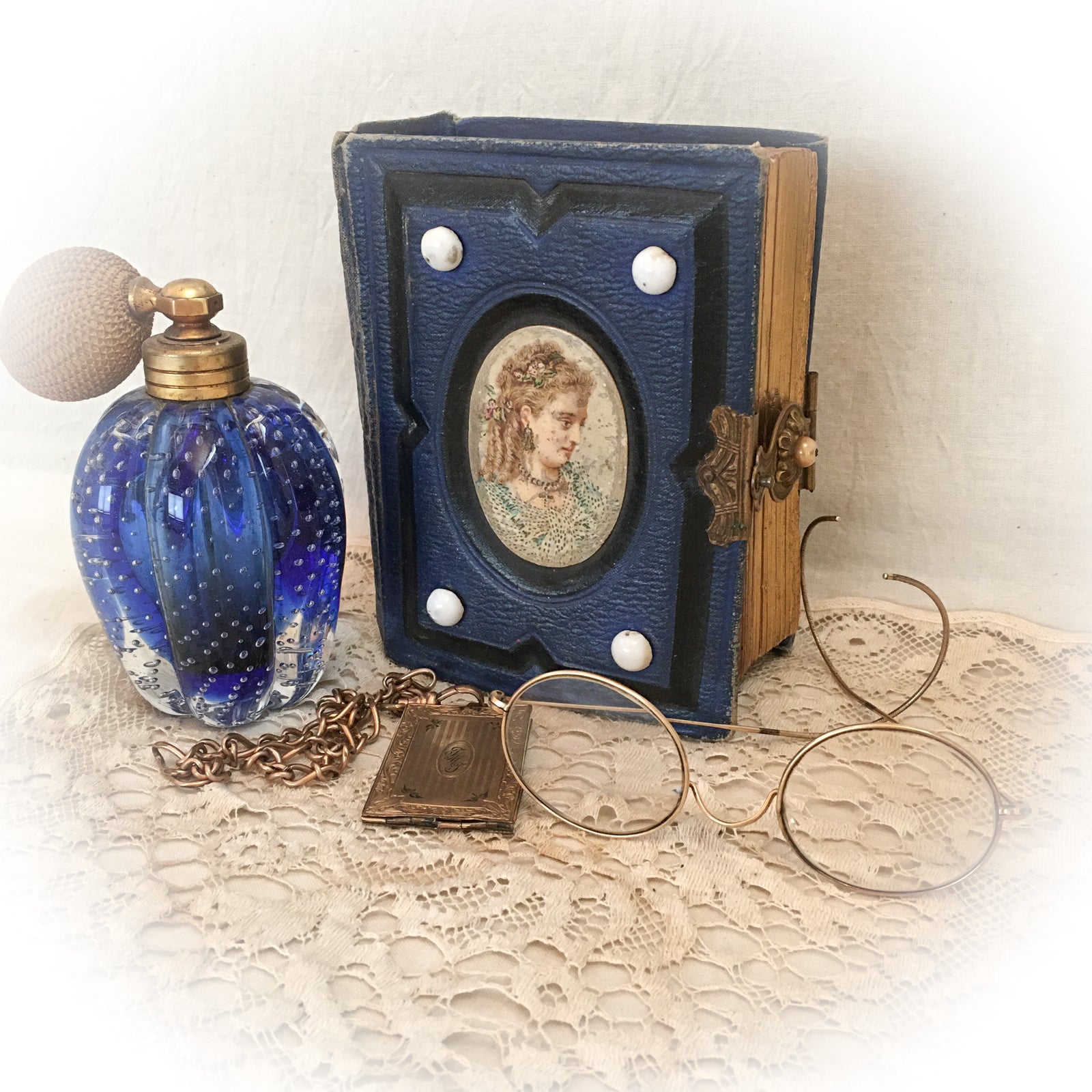 1876 Victorian Blue Leather Photo Album with Clasp