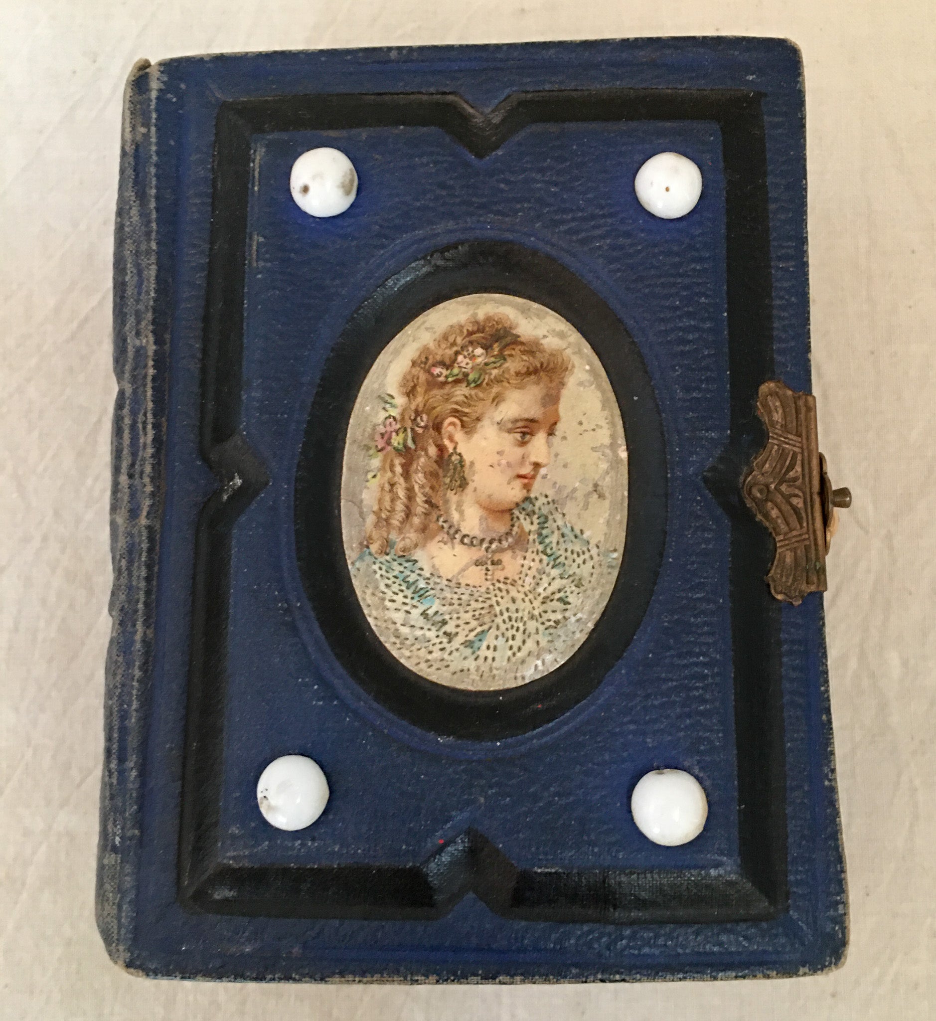 1876 Victorian Blue Leather Photo Album with Clasp