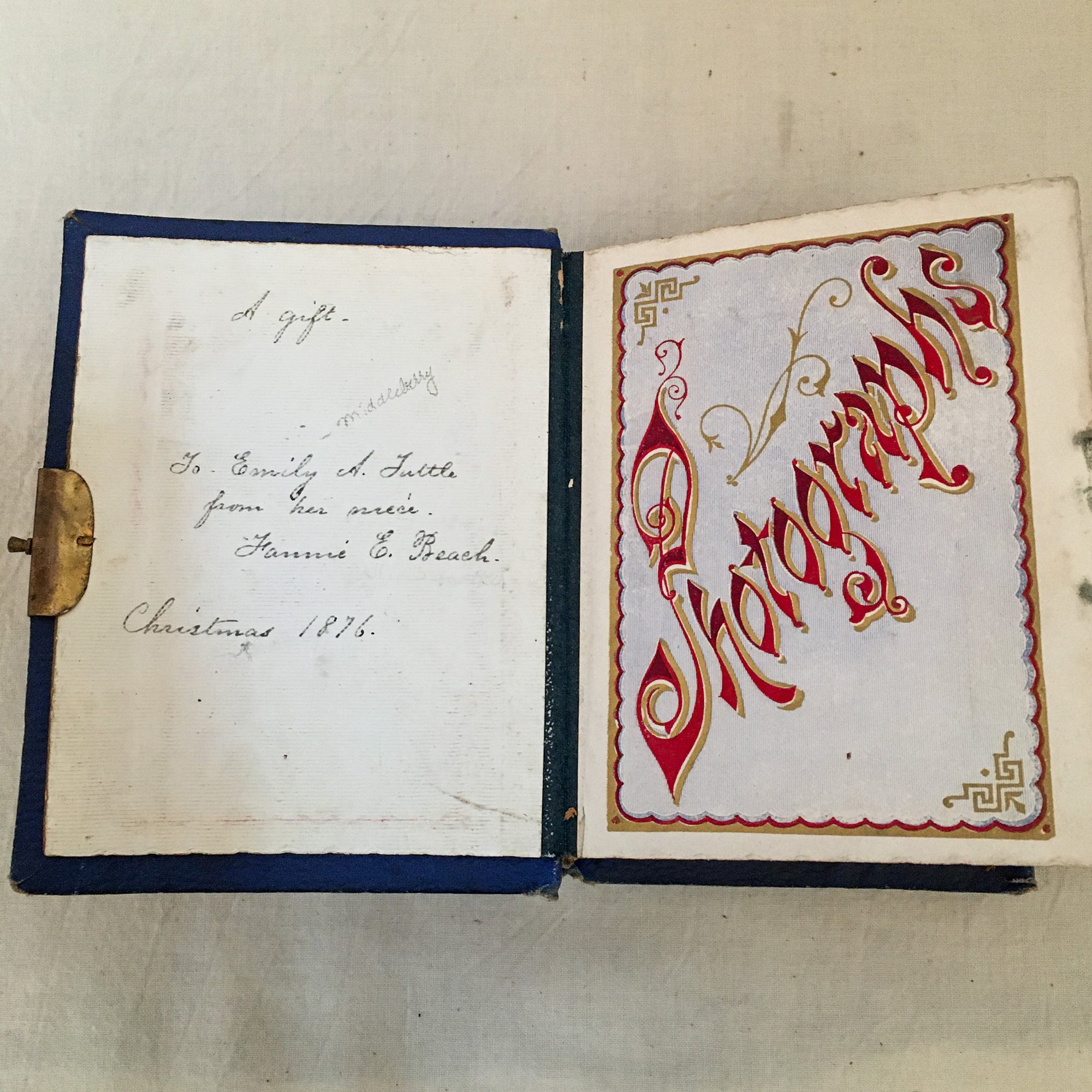 1876 Victorian Blue Leather Photo Album with Clasp