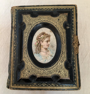 19th-Century Victorian Green & Black Leather Photo Album with Clasp