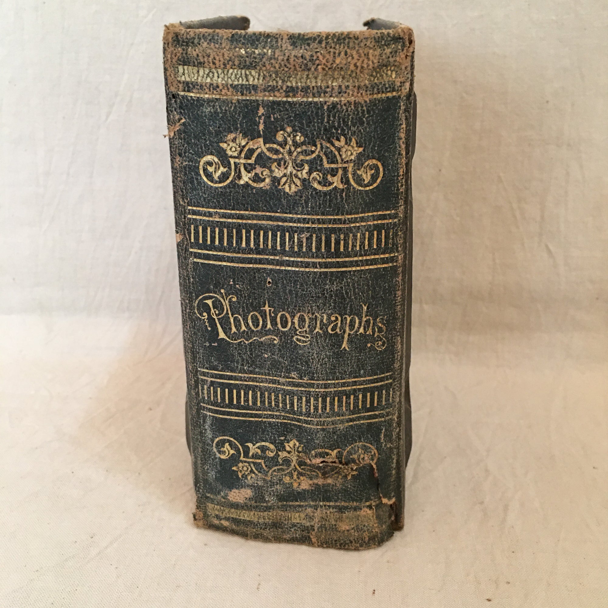 19th-Century Victorian Green & Black Leather Photo Album with Clasp