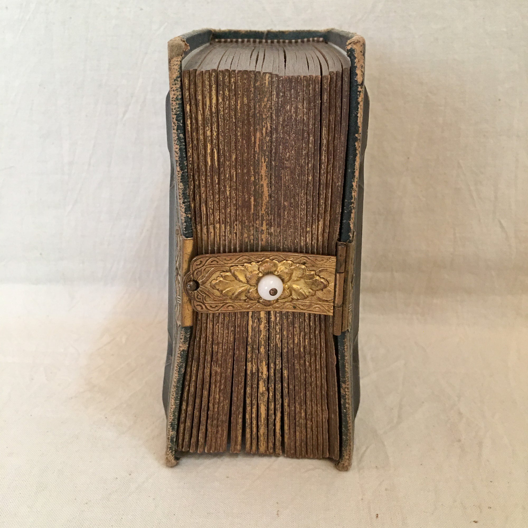 19th-Century Victorian Green & Black Leather Photo Album with Clasp