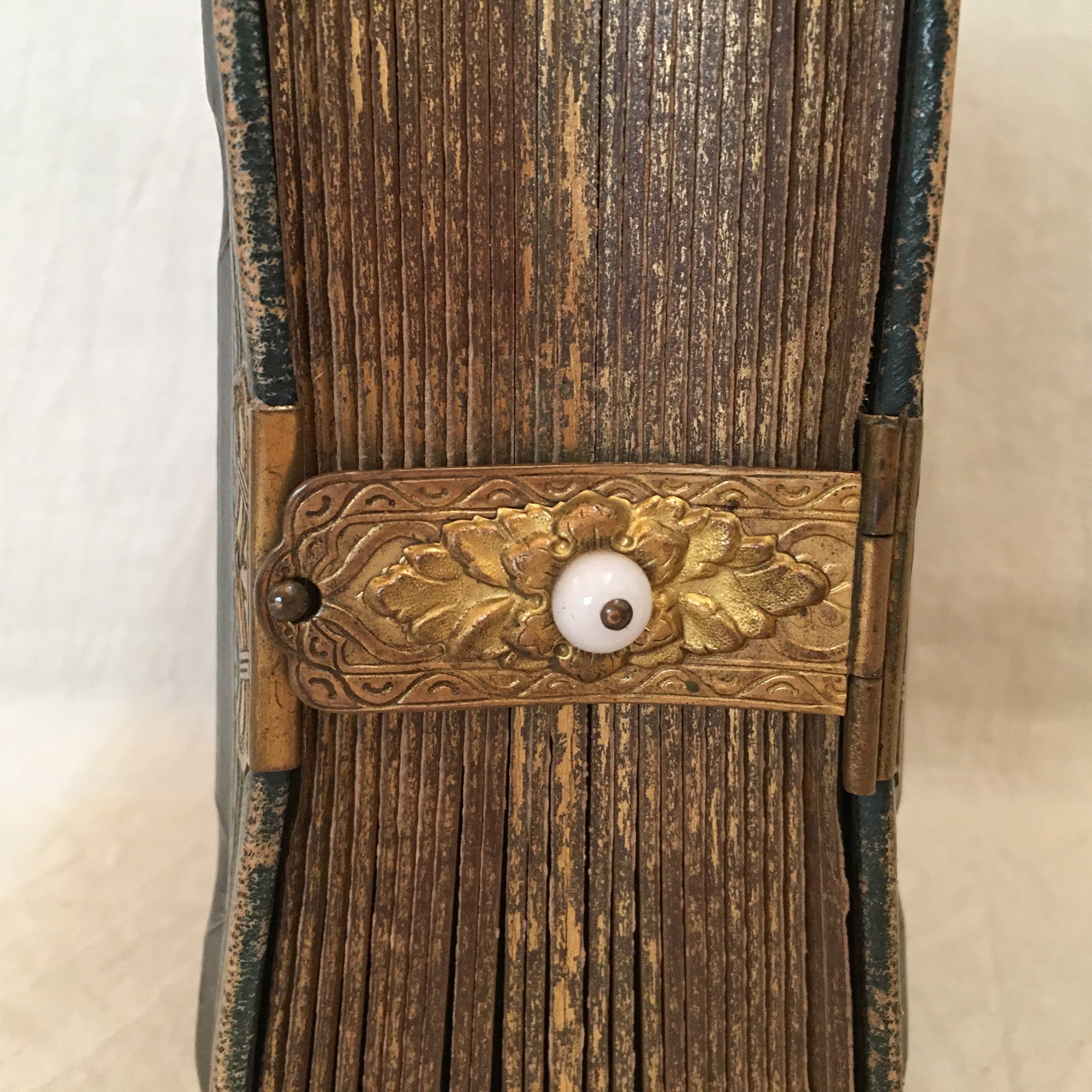 19th-Century Victorian Green & Black Leather Photo Album with Clasp