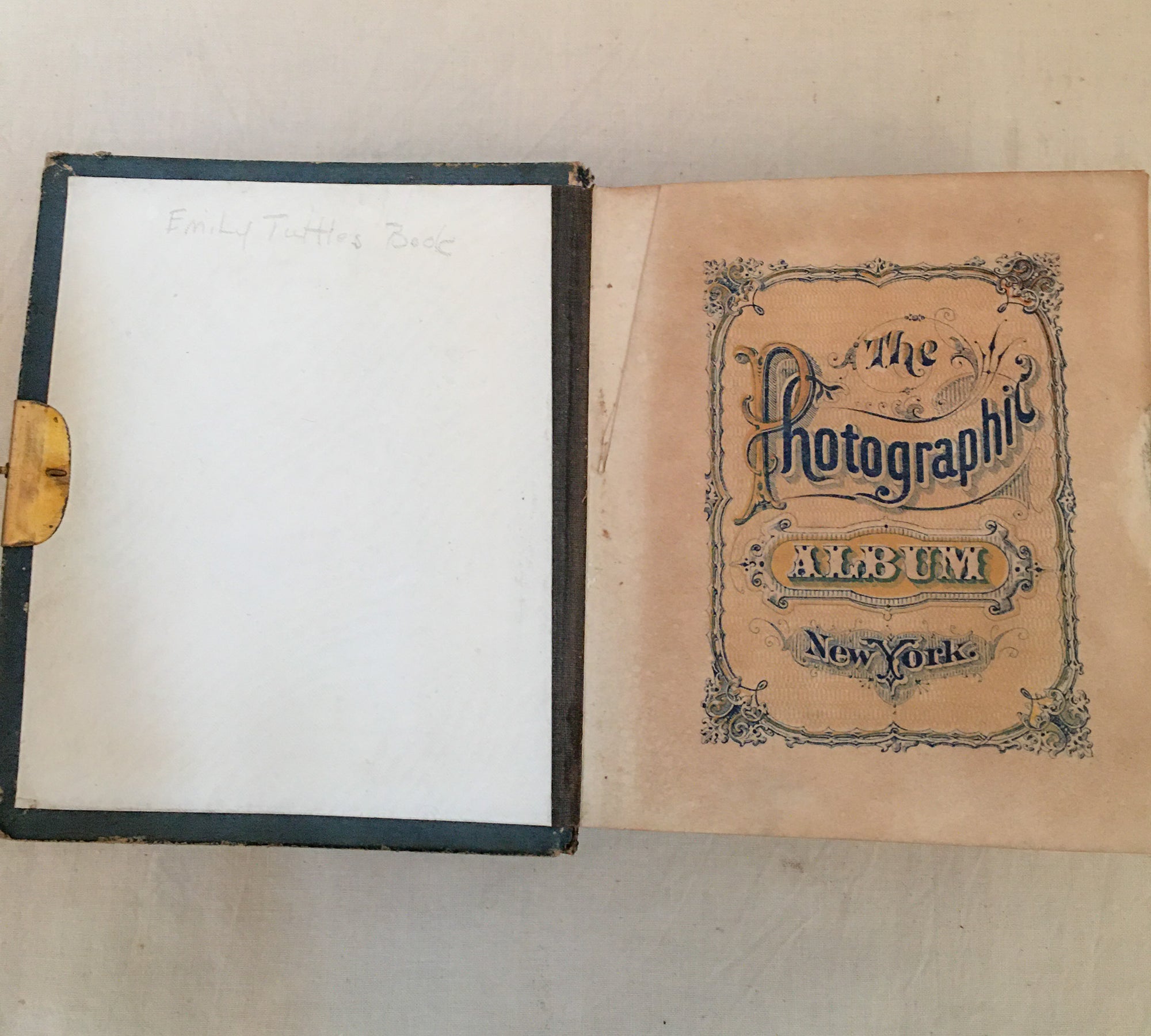 19th-Century Victorian Green & Black Leather Photo Album with Clasp