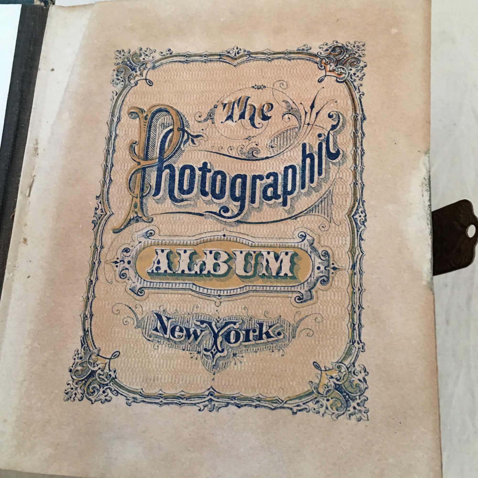 19th-Century Victorian Green & Black Leather Photo Album with Clasp