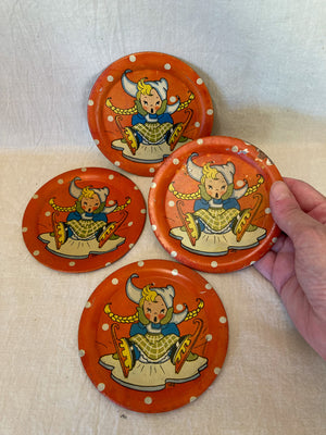 1940’s – 1950’s Ohio Art Co. Lithograph Metal Toy Dishes