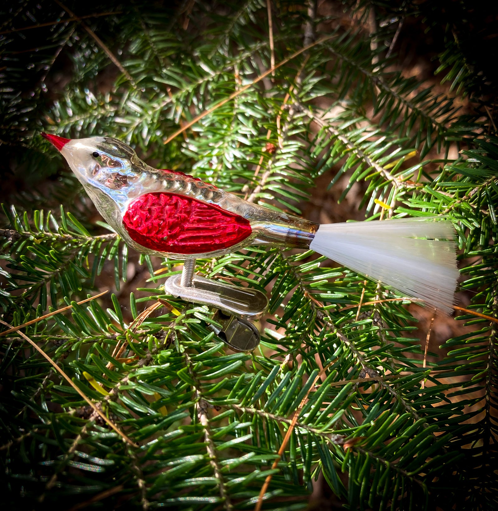 1940’S – 1950’S Mercury Glass Bird Christmas Tree Ornament with Clip